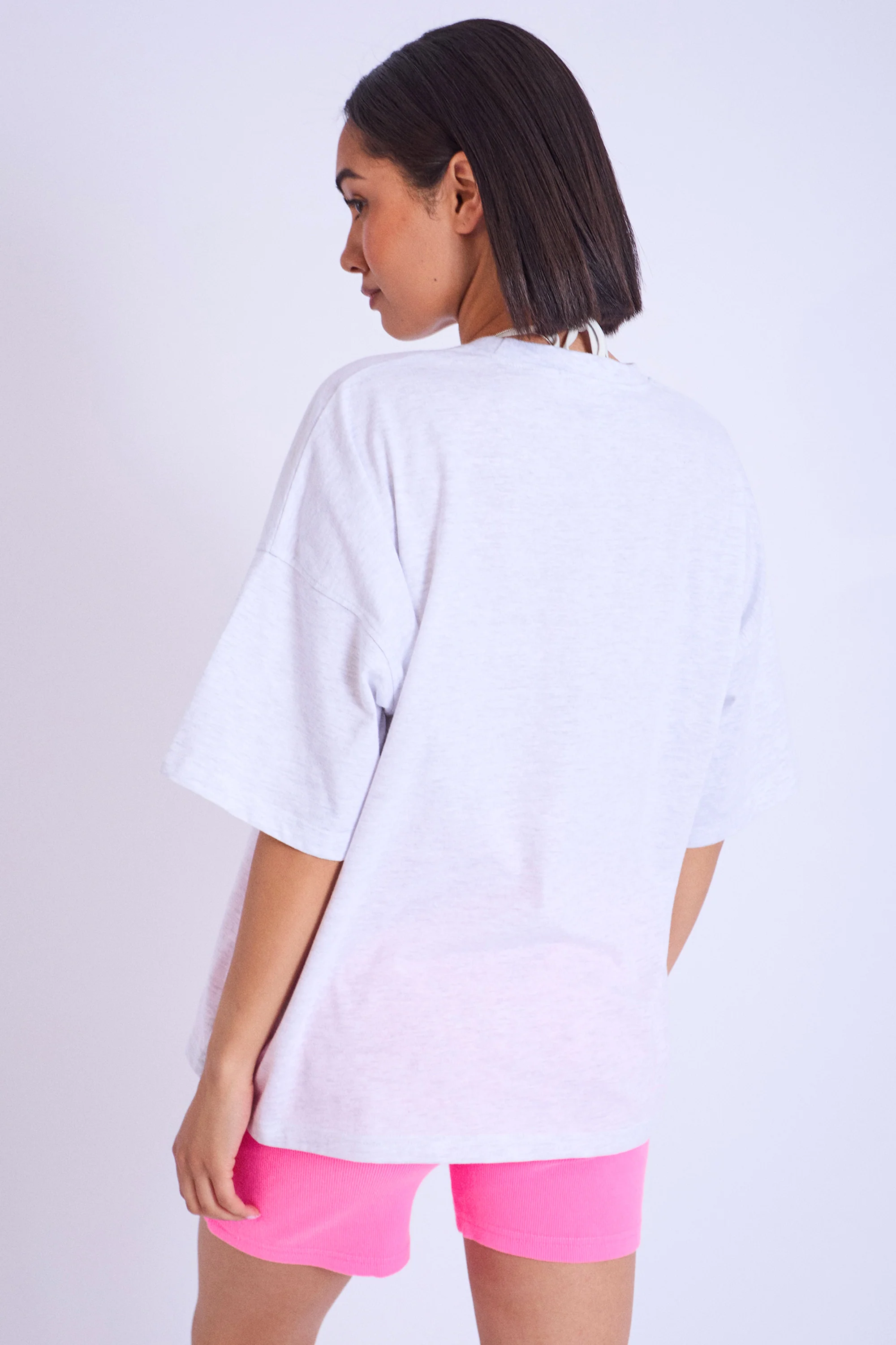 Kaiia Studio Embroidered Bubble Logo Oversized T-shirt Grey Marl & Pink - Image 3