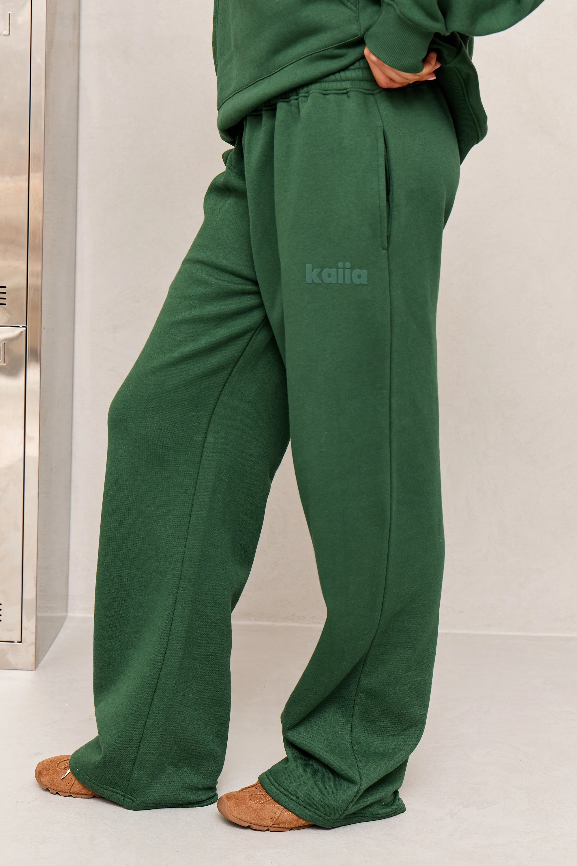 Kaiia Studio Flared Wide Leg Joggers Dark Green - Image 3