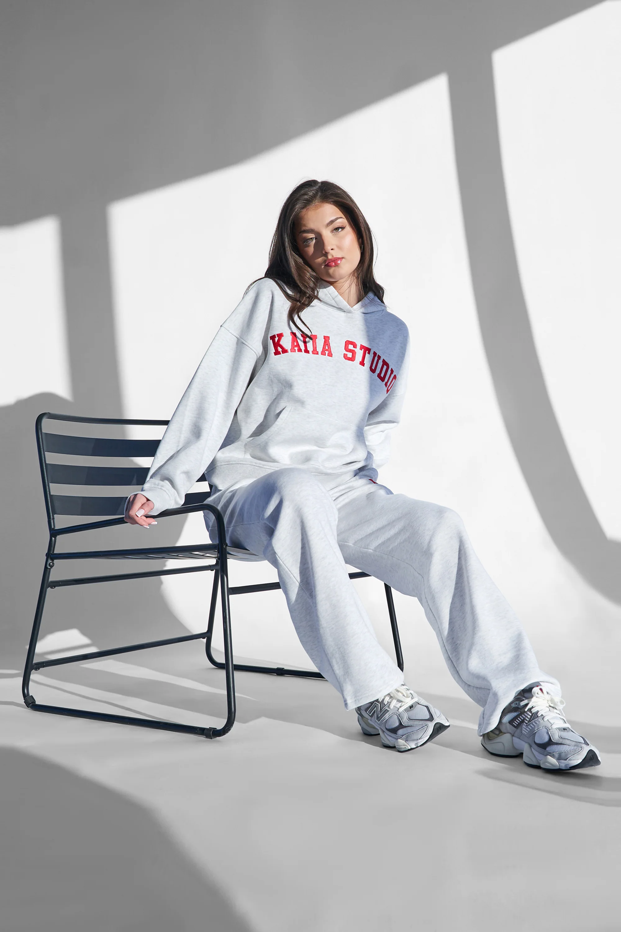 Kaiia Studio Oversized Hoodie Light Grey Marl & Red - Image 10