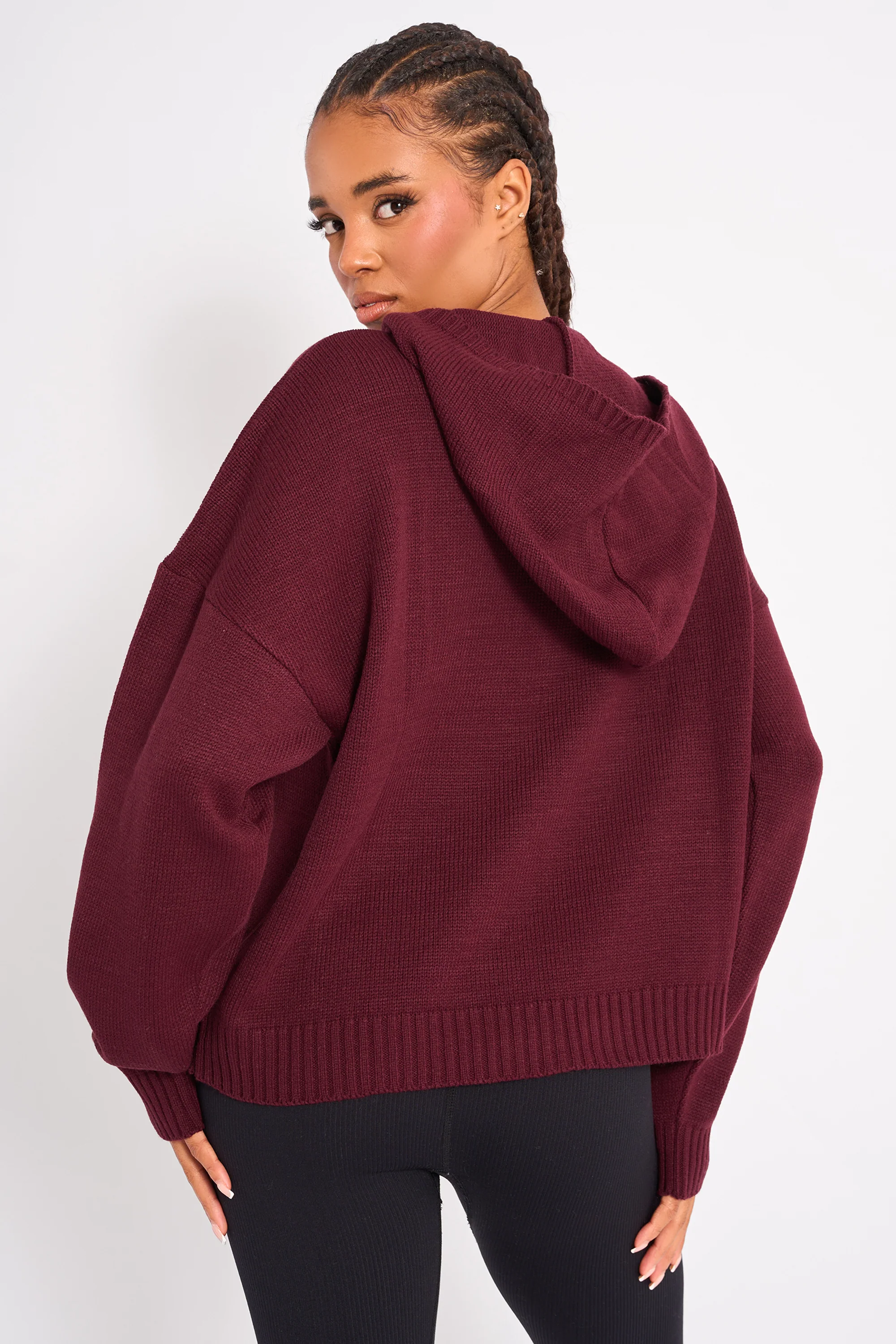 Kaiia Studio Knitted Hoodie Burgundy - Image 2