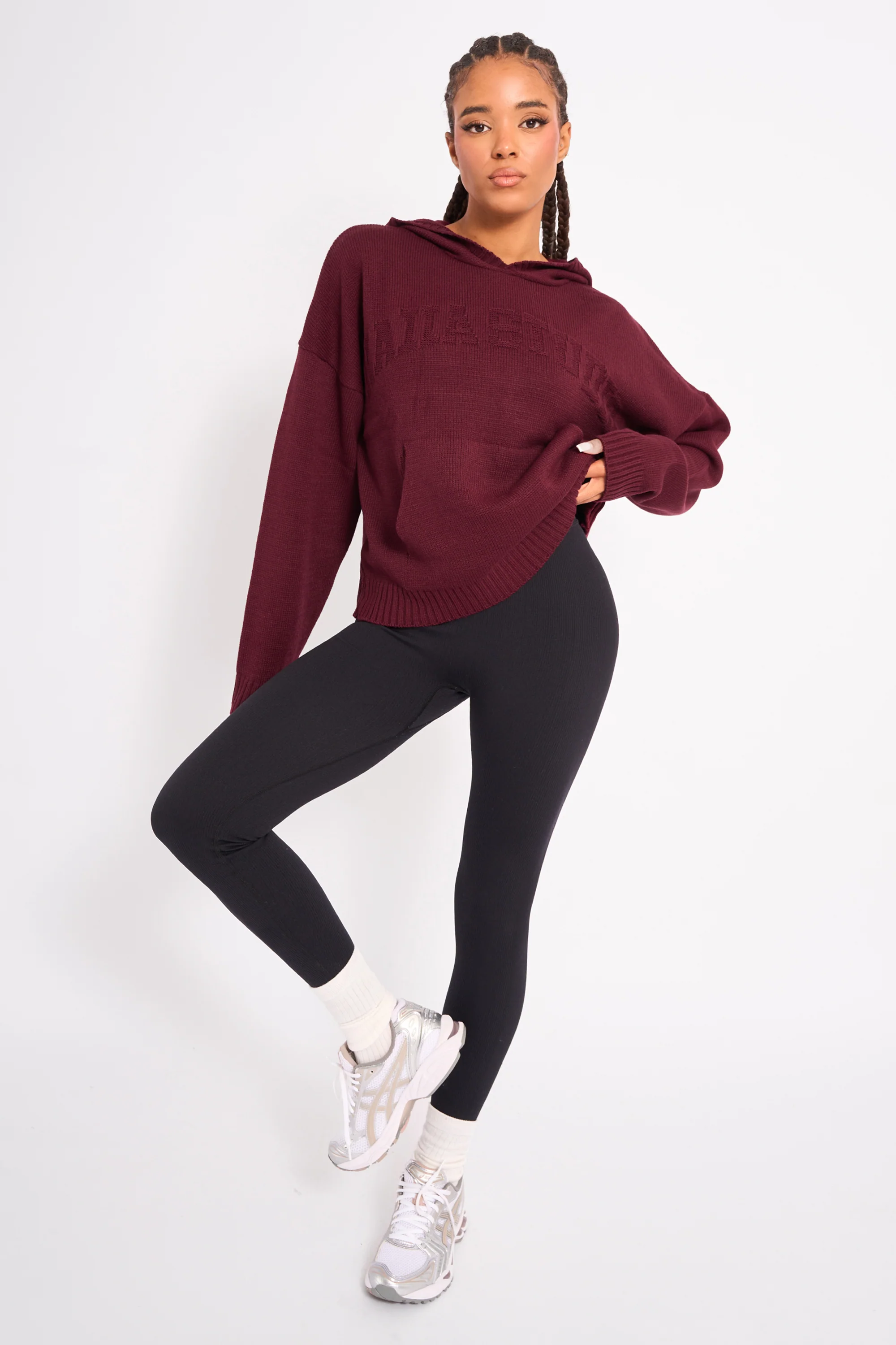 Kaiia Studio Knitted Hoodie Burgundy - Image 3