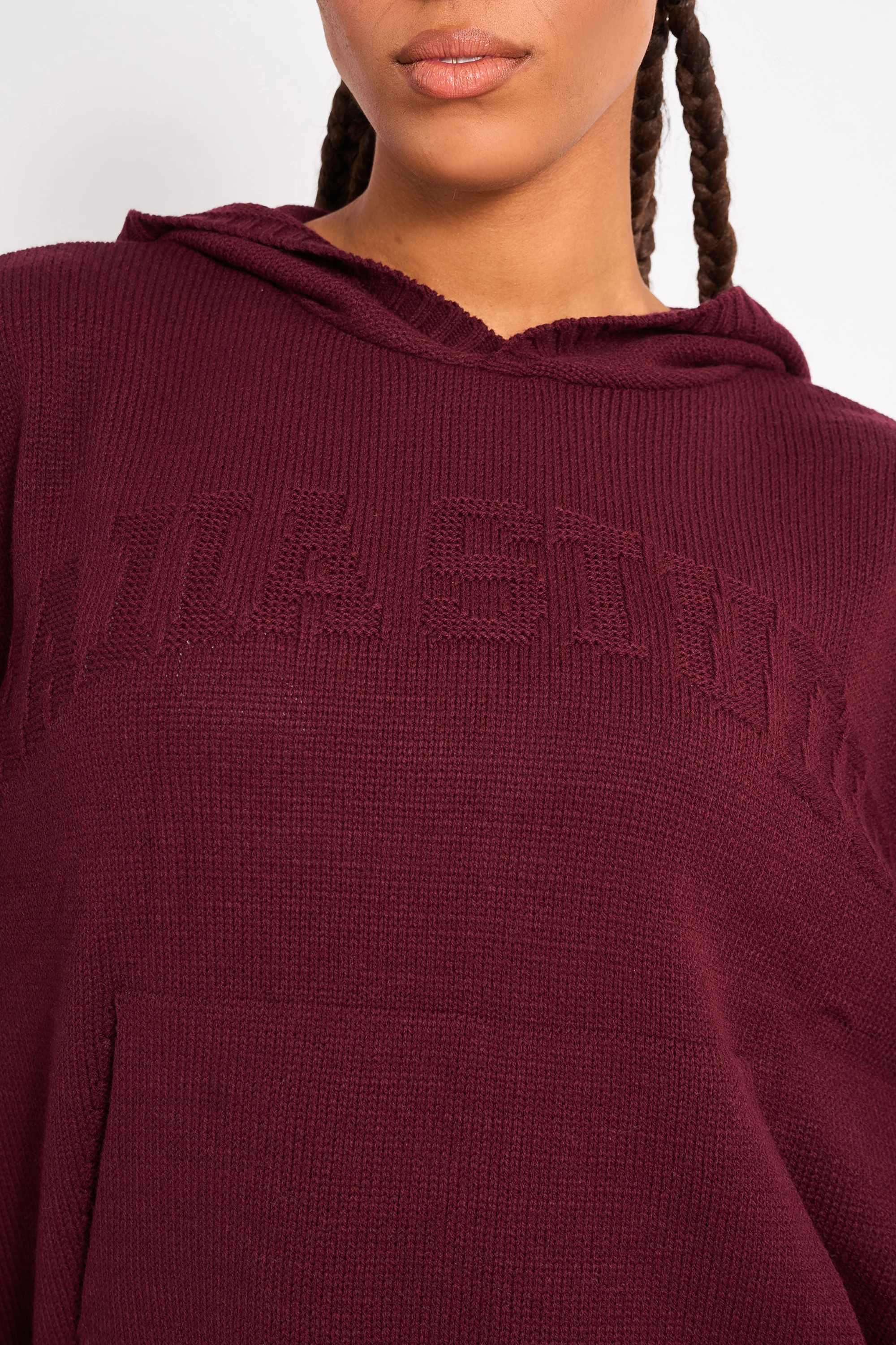 Kaiia Studio Knitted Hoodie Burgundy - Image 4