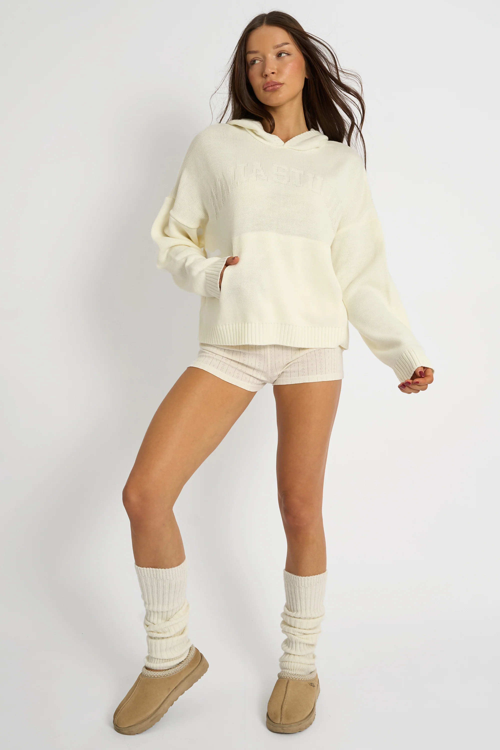 Kaiia Studio Knitted Hoodie Cream - Image 3