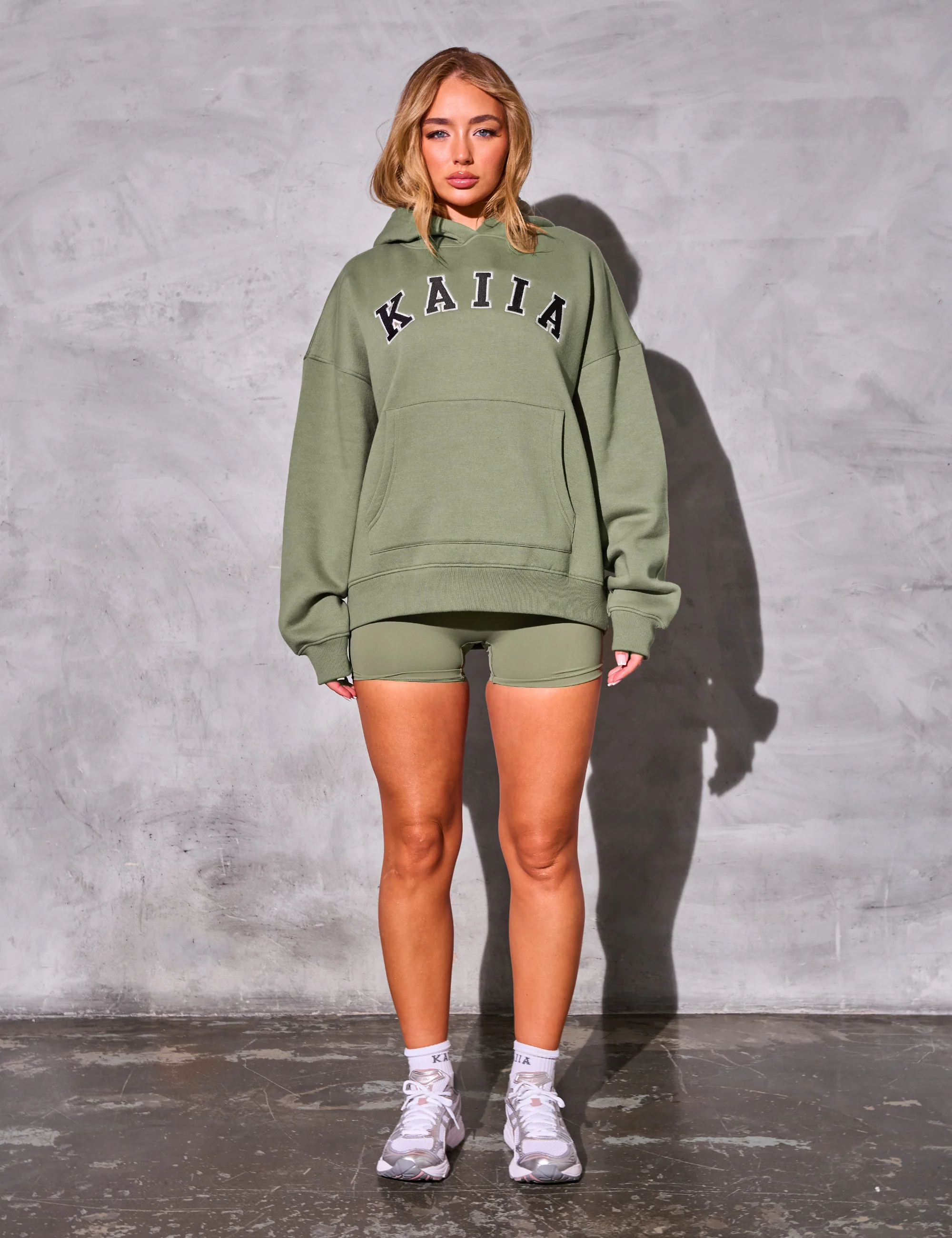 Kaiia Studio Logo Oversized Hoodie Khaki - Image 4