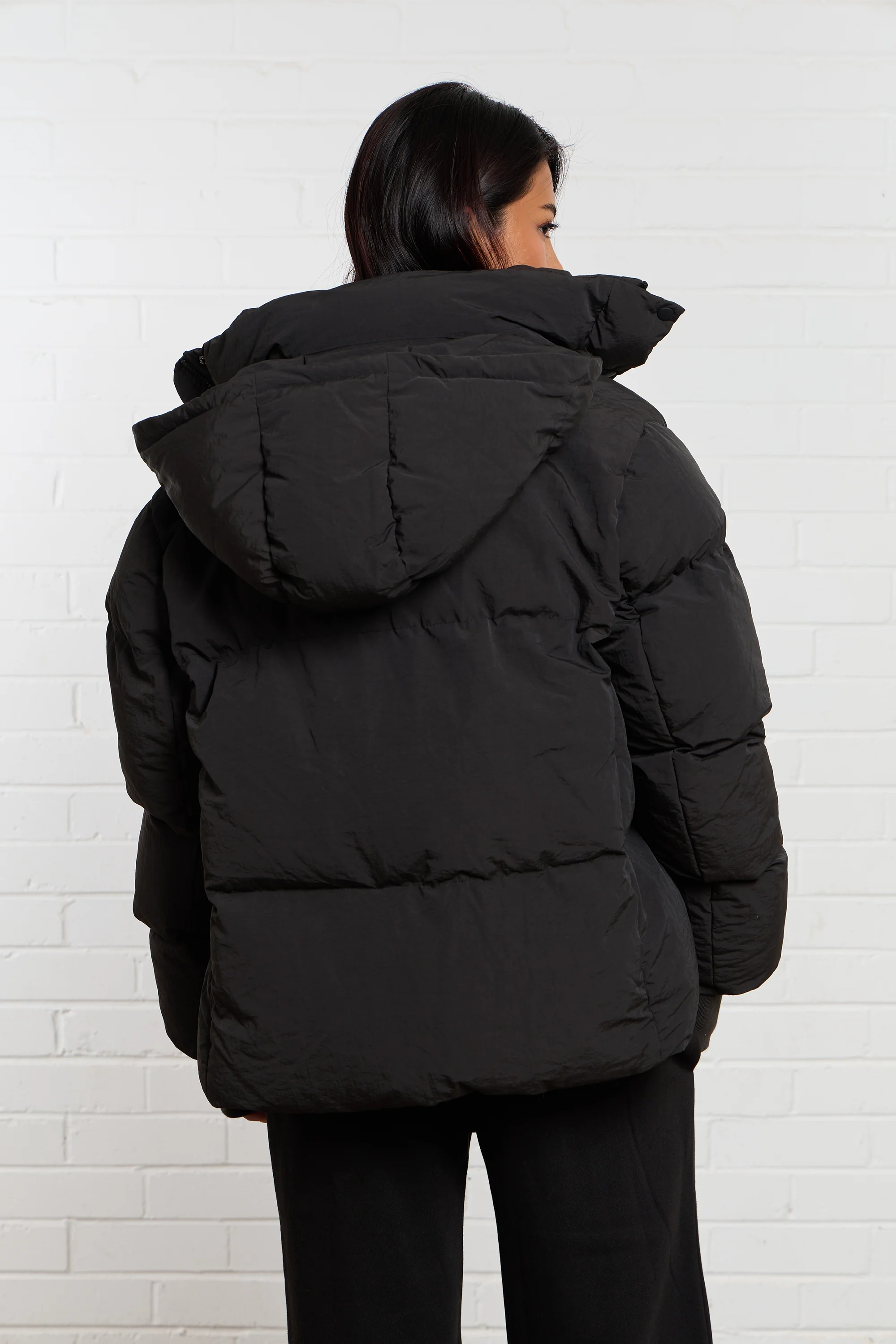 Kaiia Studio Logo Oversized Puffer Coat Black - Image 3