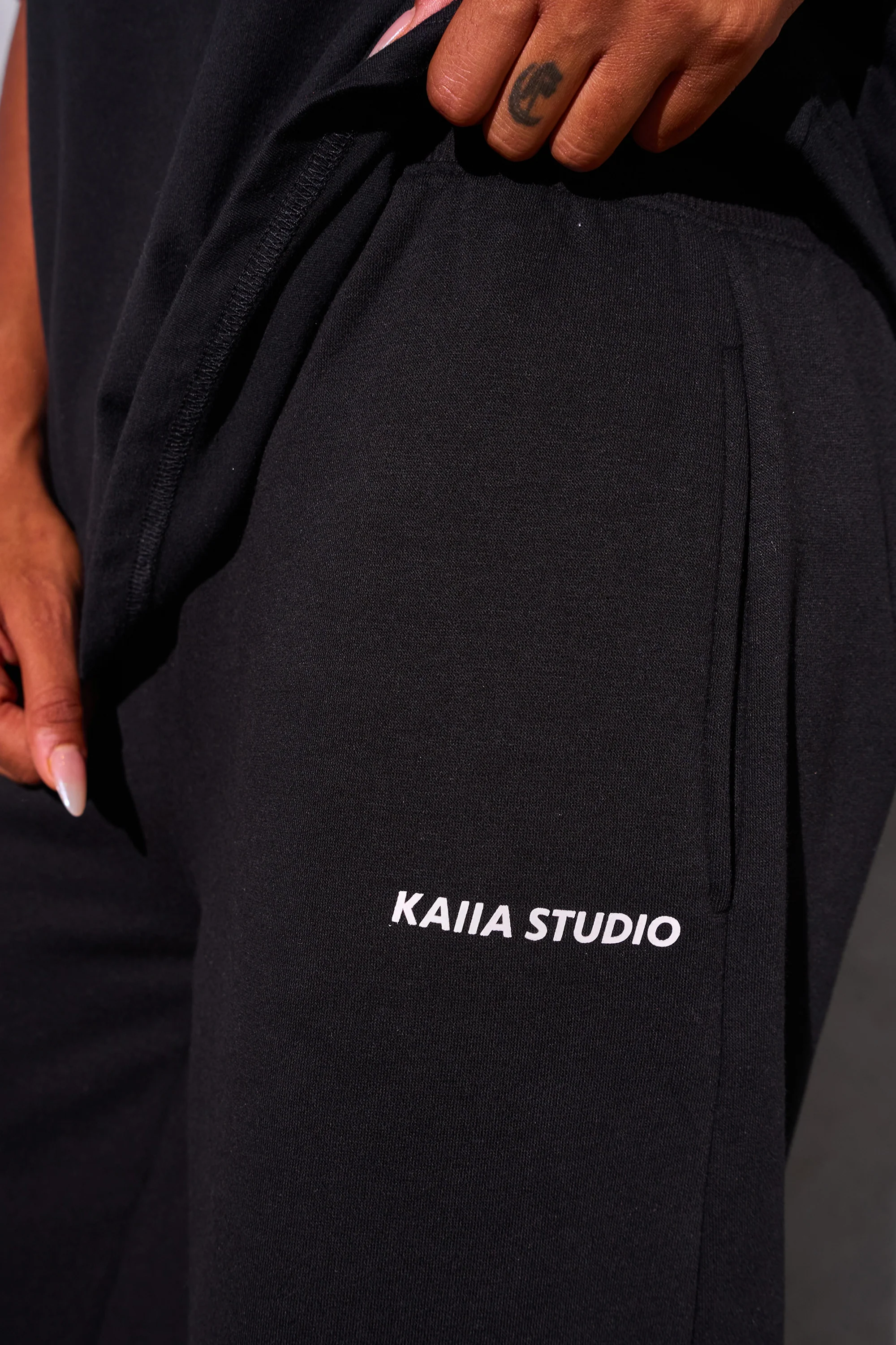 Kaiia Studio Logo Wide Leg Joggers Black - Image 3
