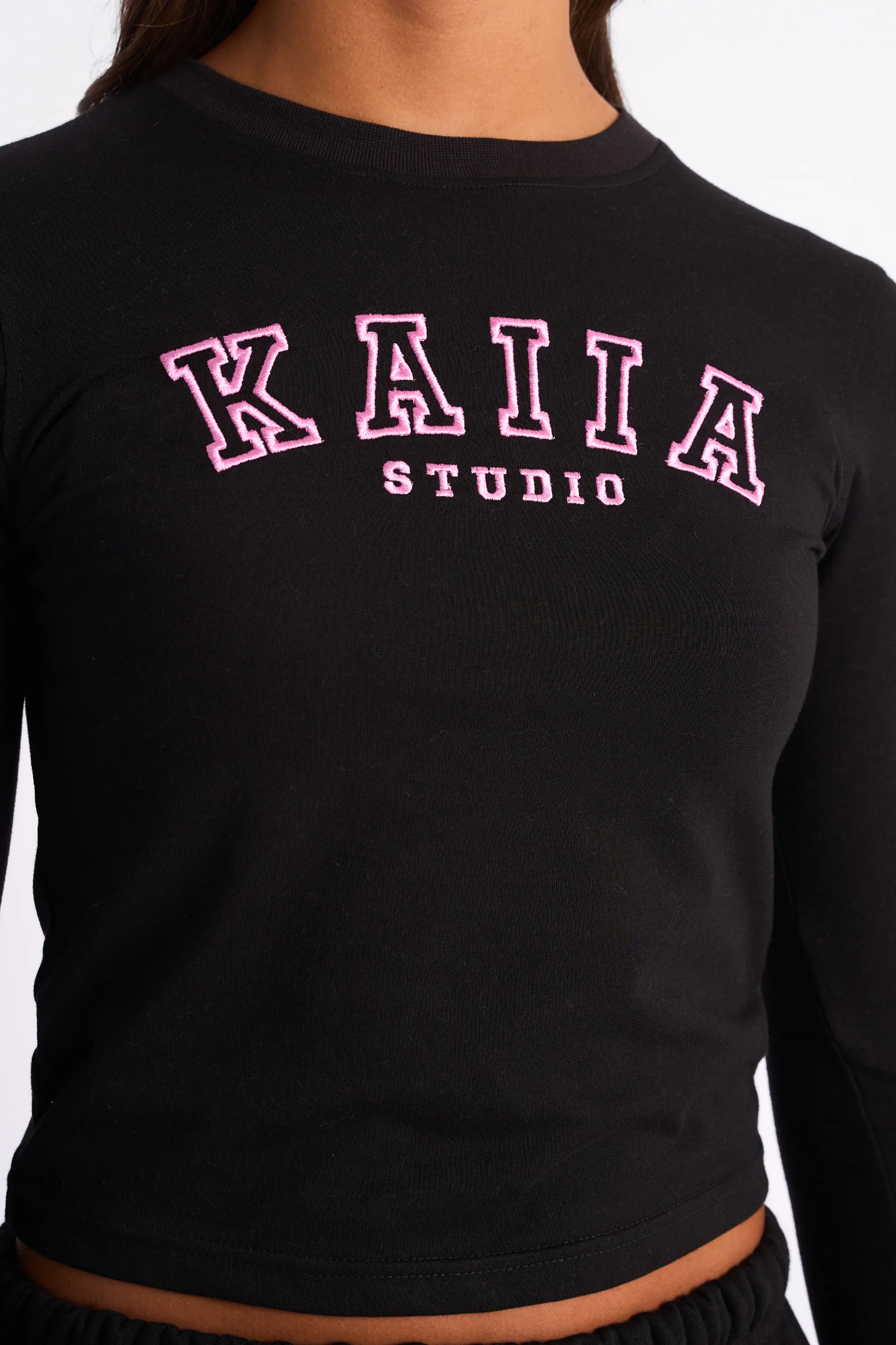 Kaiia Logo Long Sleeve Baby Tee Black & Pink - Image 4