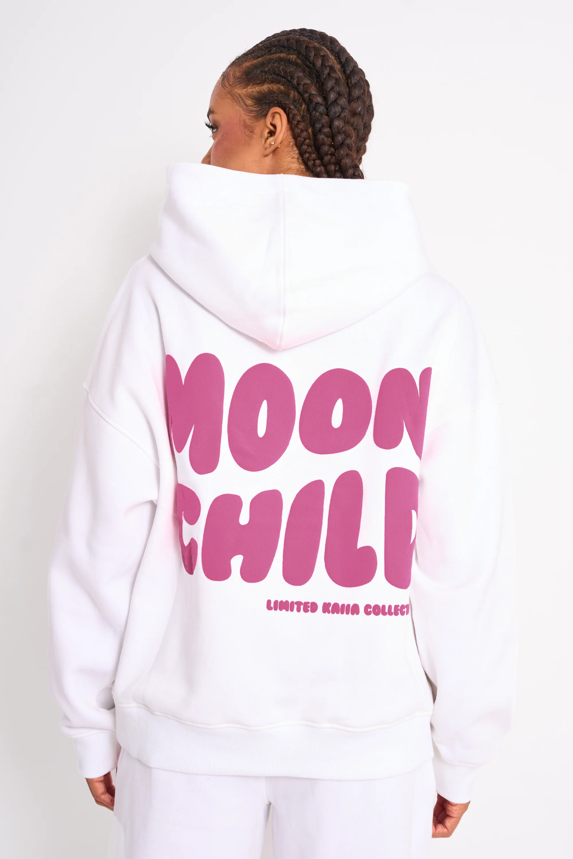 Kaiia Star Graphic Oversized Hoodie White & Hot Pink - Image 2