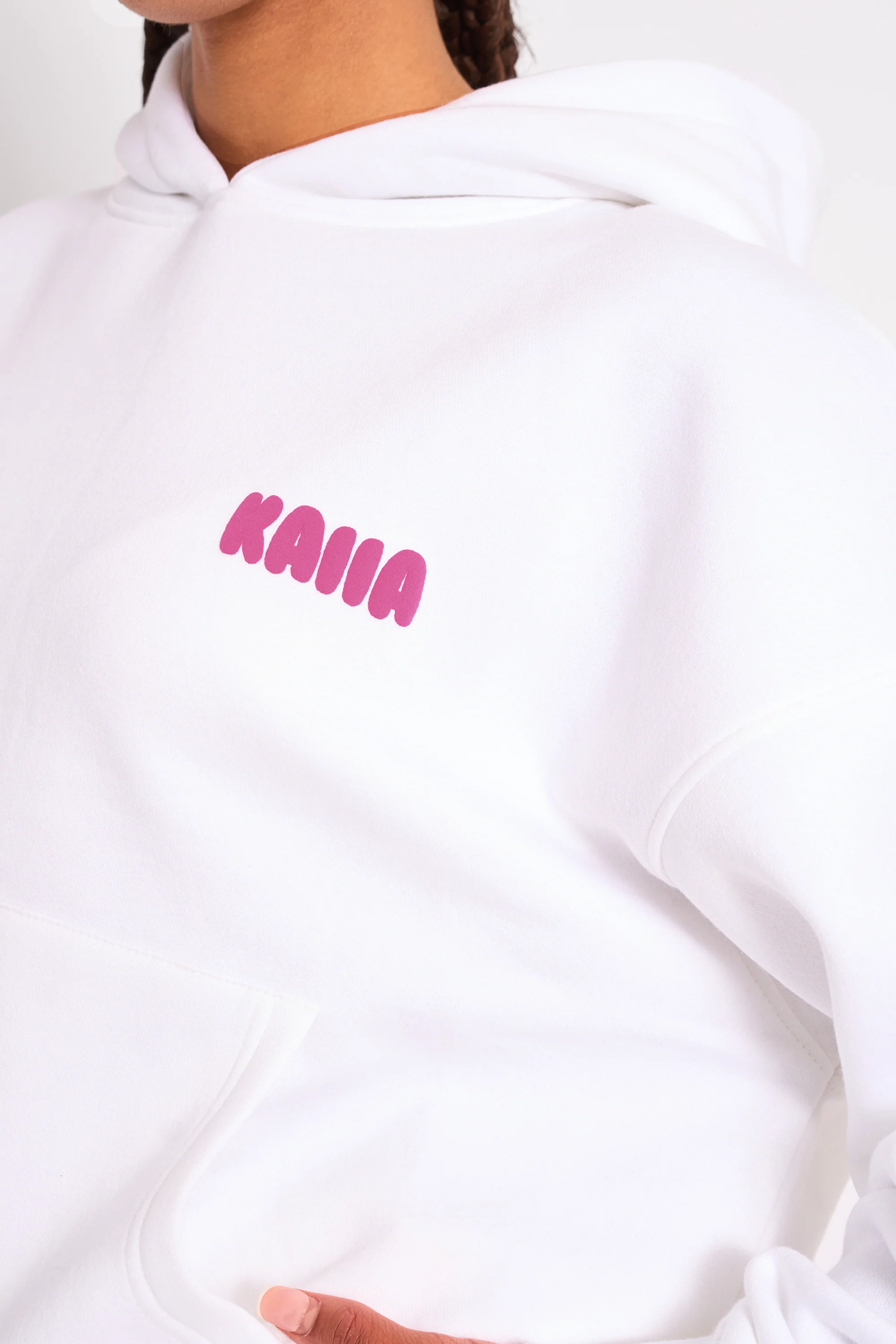 Kaiia Star Graphic Oversized Hoodie White & Hot Pink - Image 4