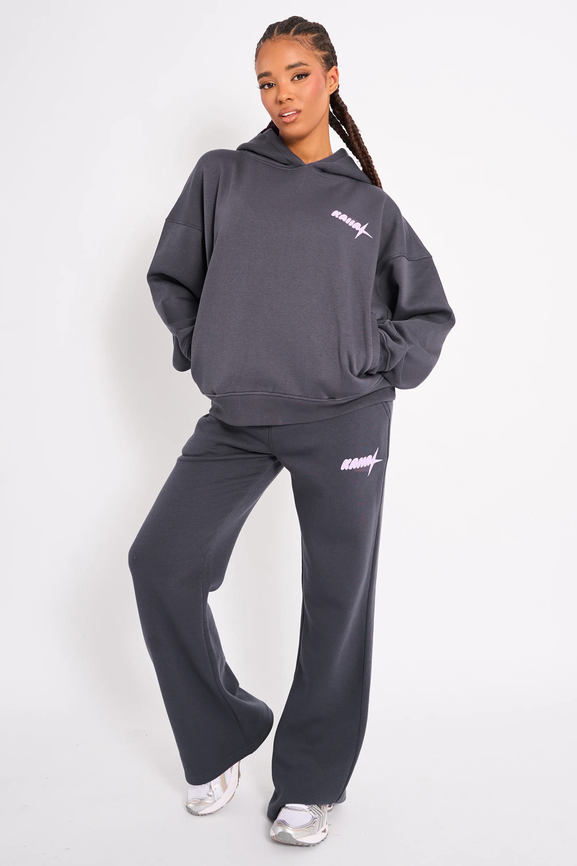 Kaiia Star Ombre Graphic Oversized Hoodie Charcoal - Image 3