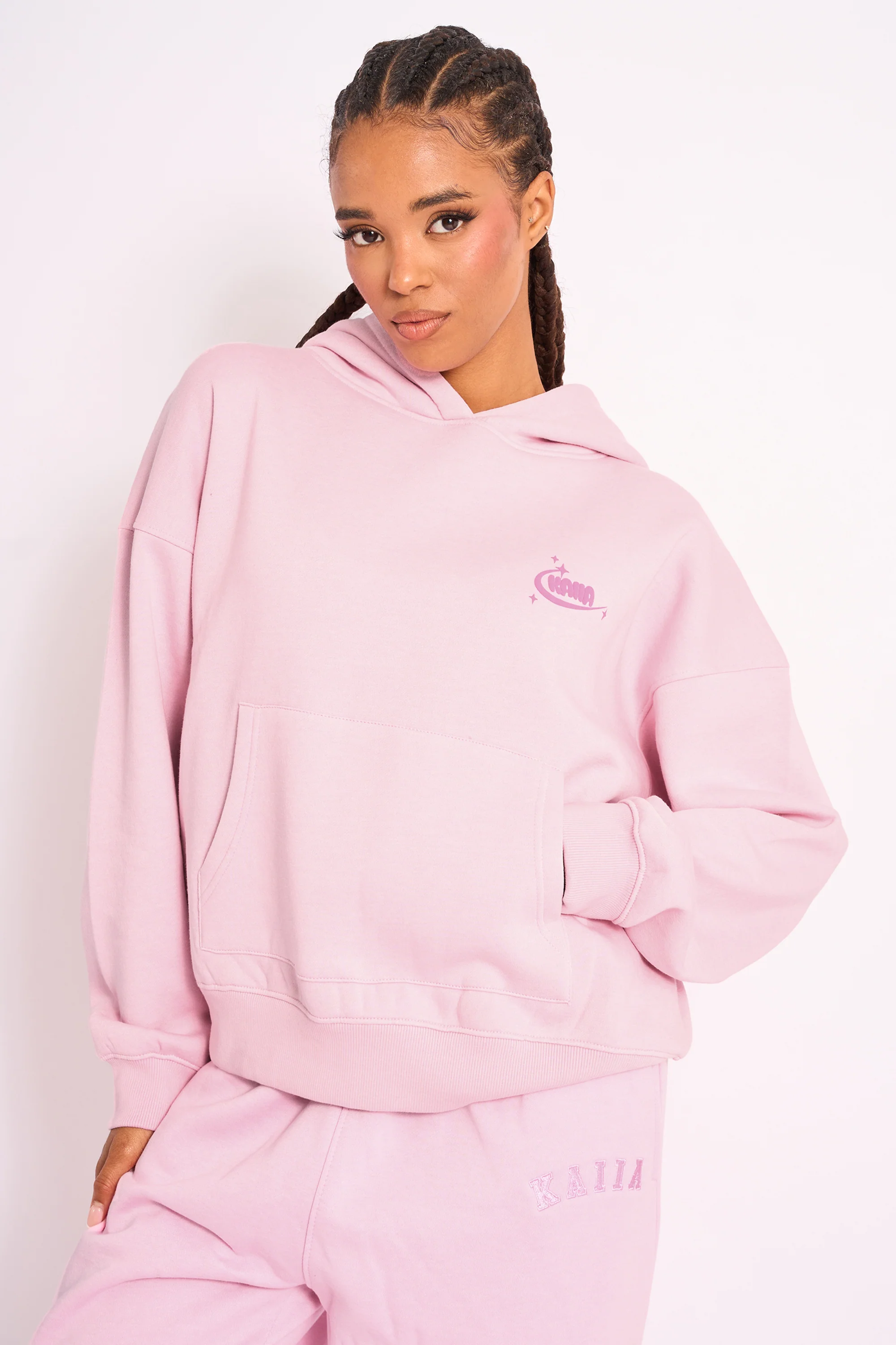 Kaiia Star Ombre Graphic Oversized Hoodie Baby Pink