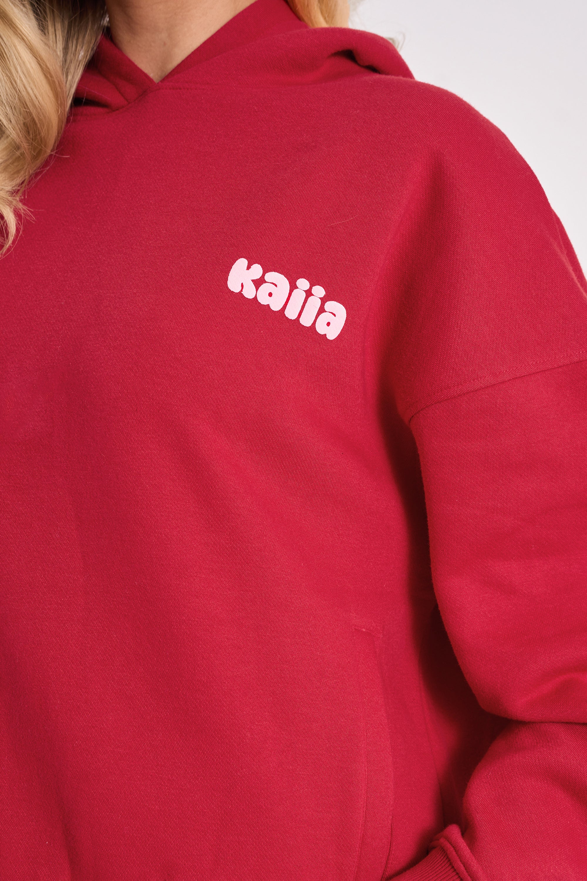 Kaiia Studio Cherry Graphic Oversized Hoodie Red & Pink - Image 4
