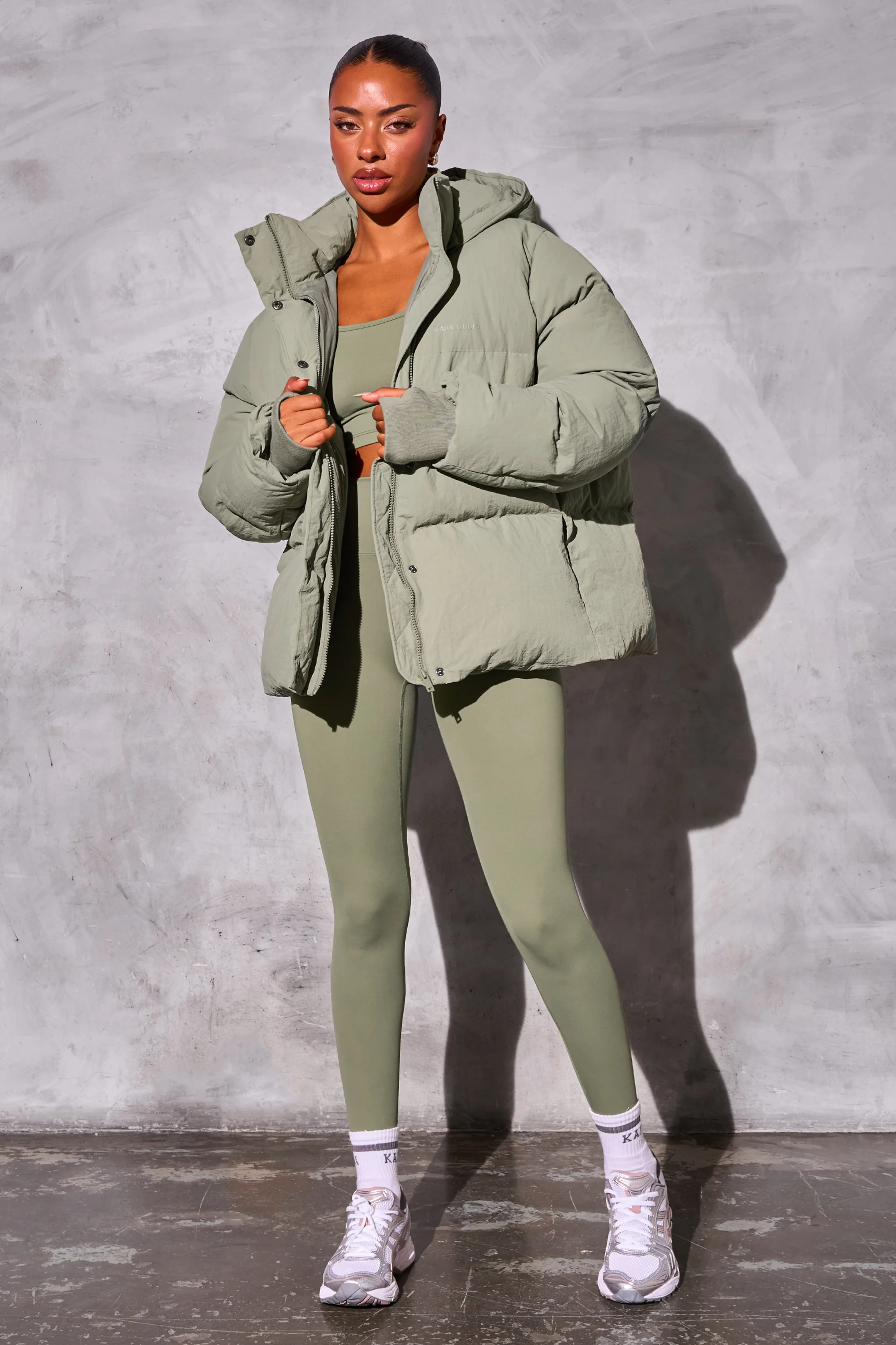Kaiia Studio Oversized Puffer Coat Khaki - Image 3