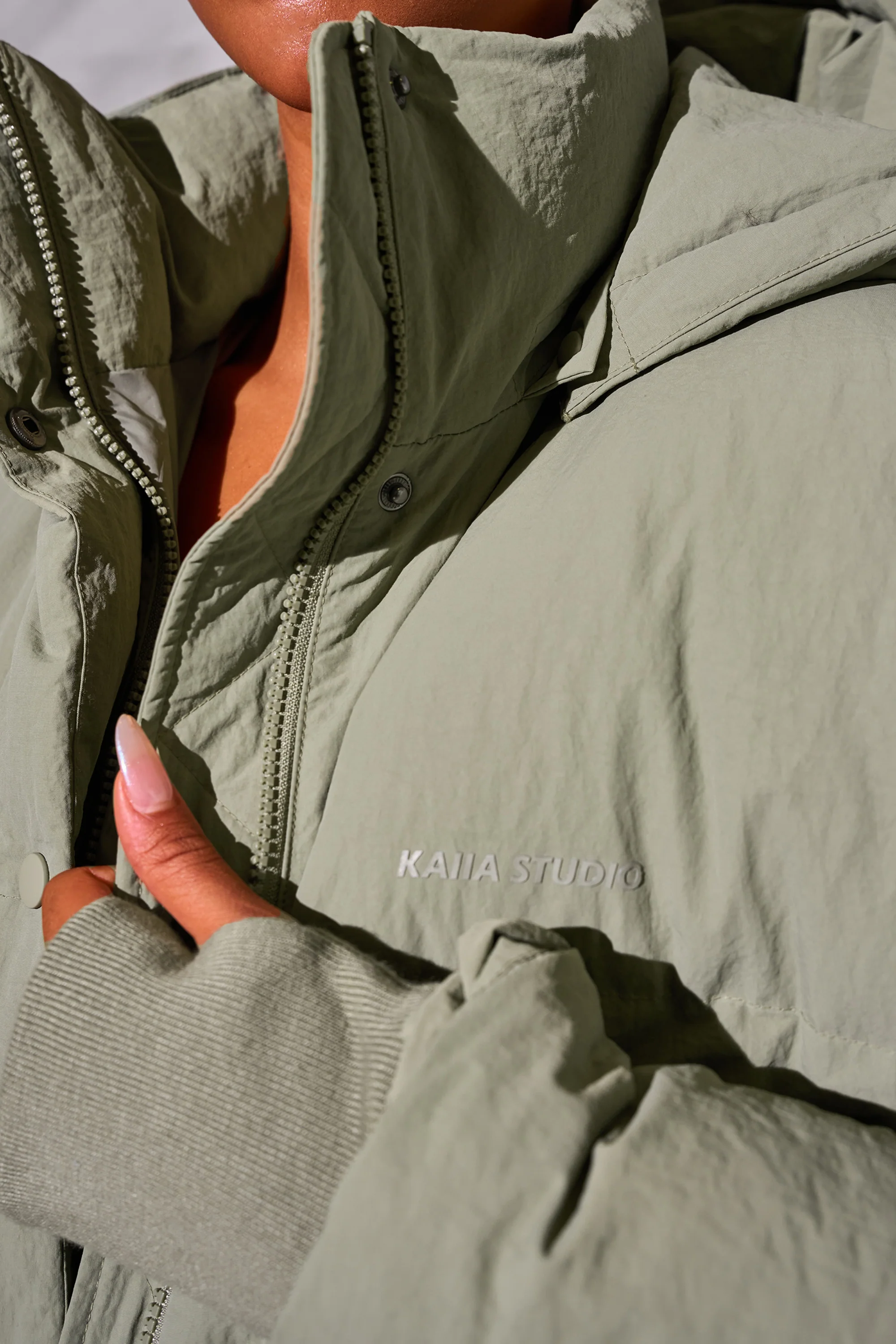 Kaiia Studio Oversized Puffer Coat Khaki - Image 4