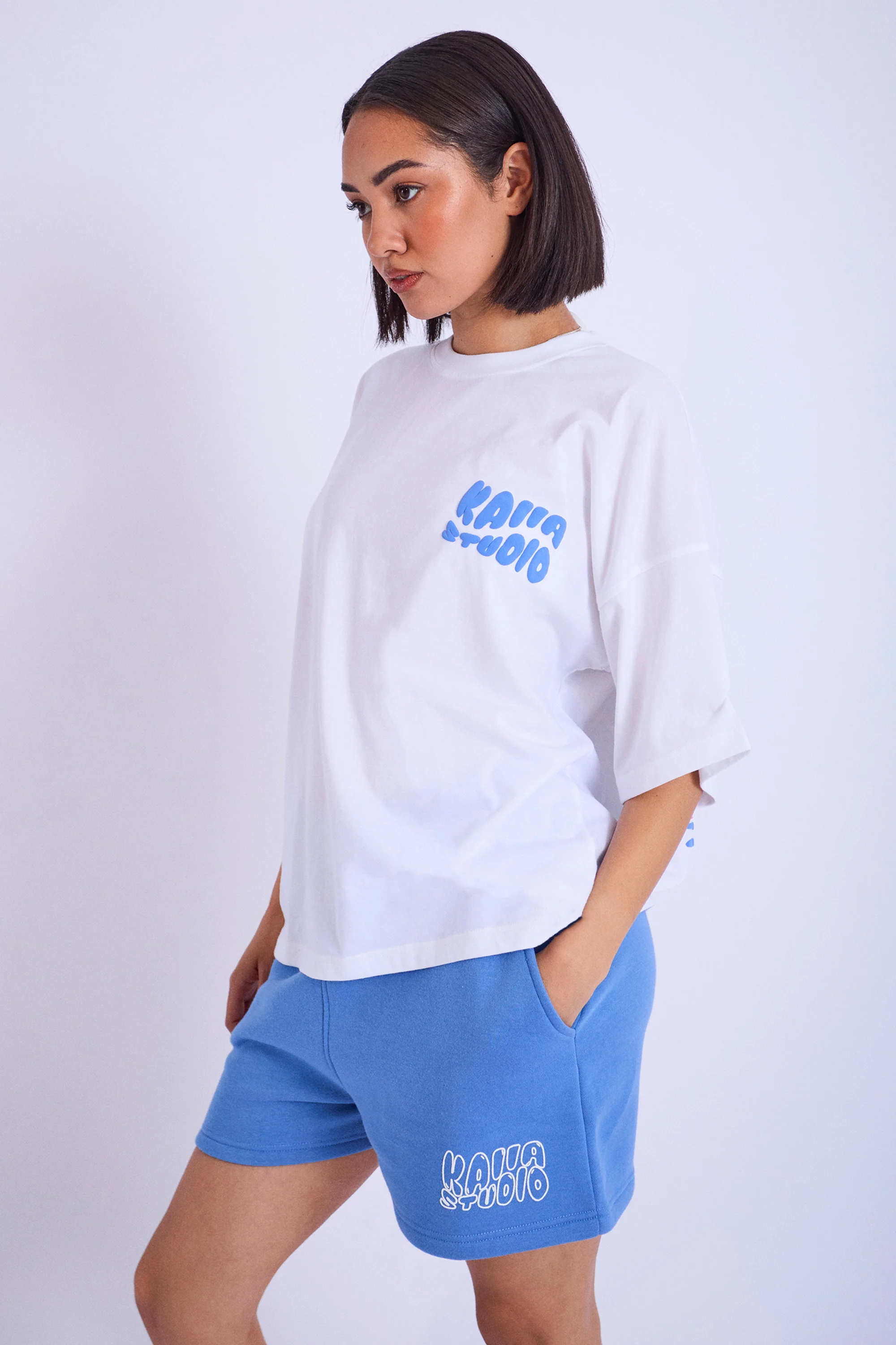 Kaiia Studio Palm Tree Bubble Logo Oversized T-shirt White & Blue