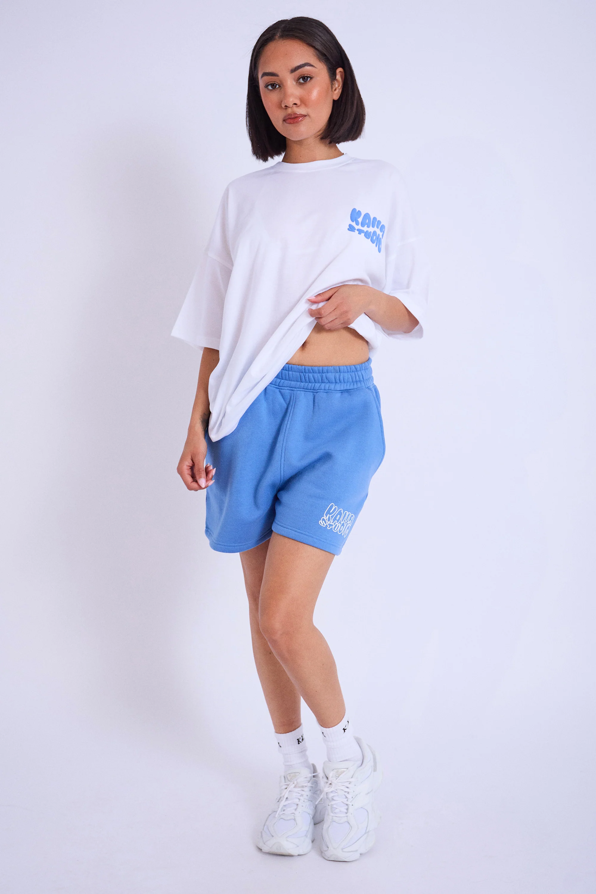 Kaiia Studio Palm Tree Bubble Logo Oversized T-shirt White & Blue - Image 3