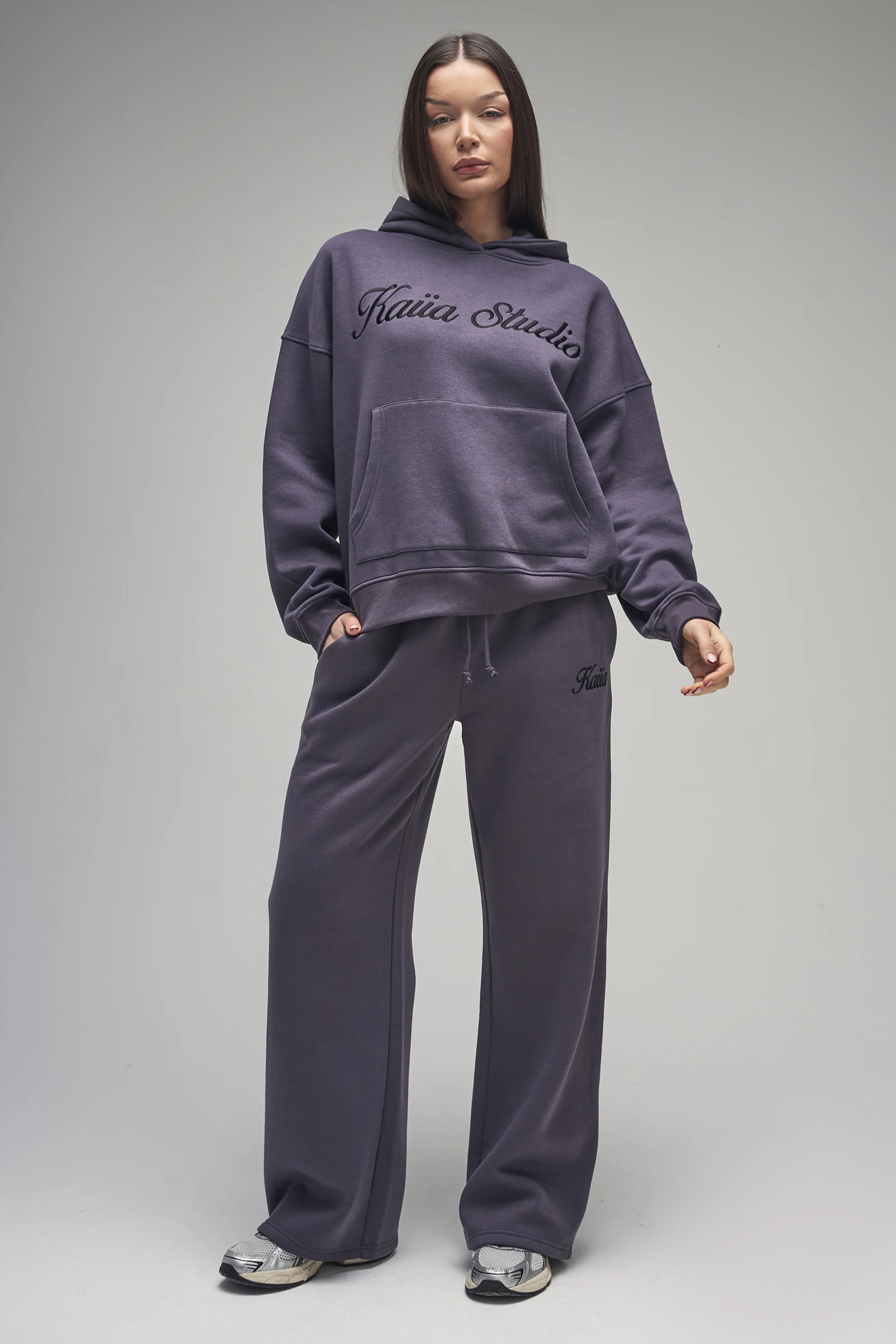 Kaiia Studio Script Logo Oversized Hoodie Dark Grey - Image 3