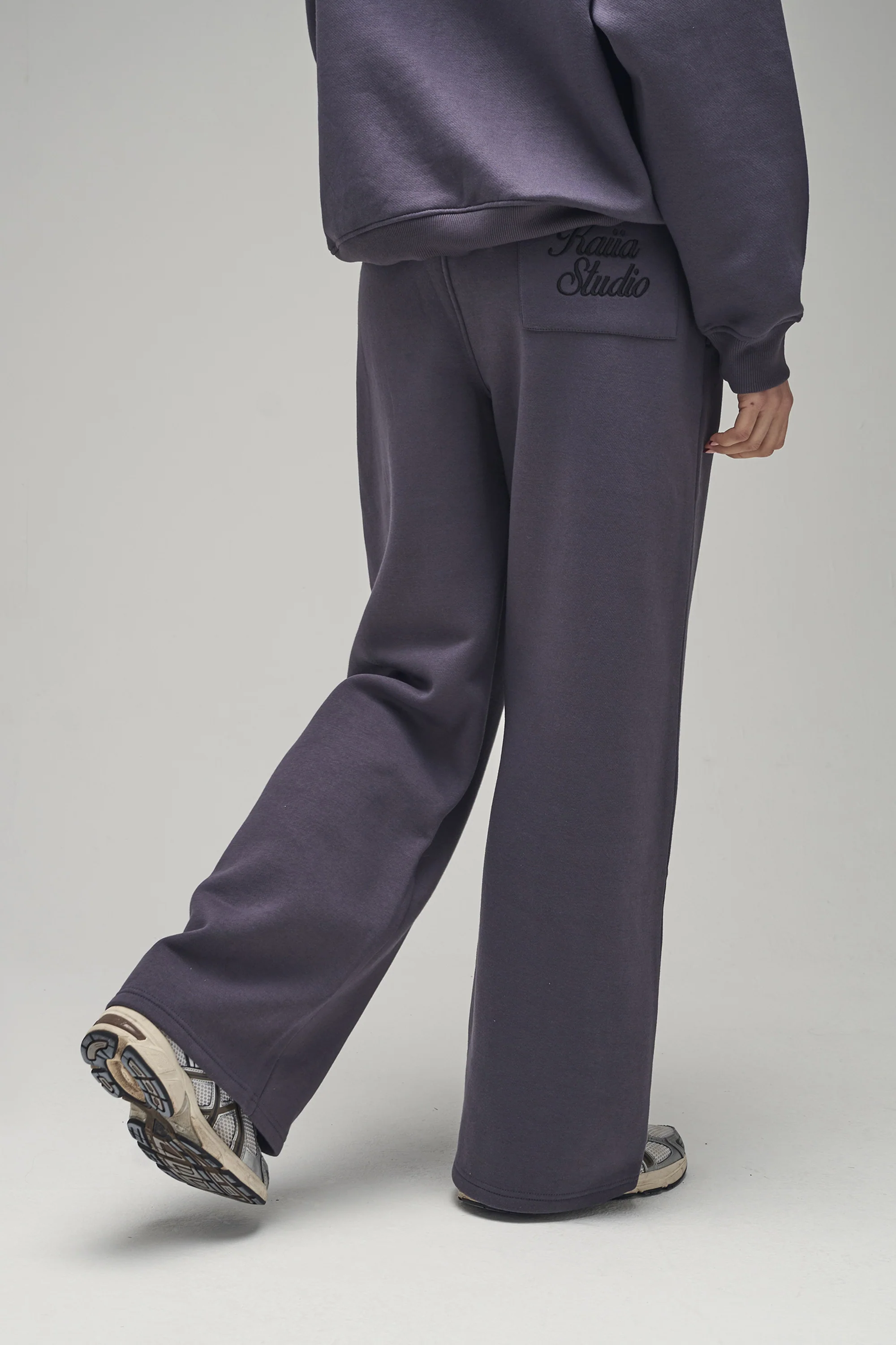 Kaiia Studio Script Logo Wide Leg Joggers Dark Grey - Image 3