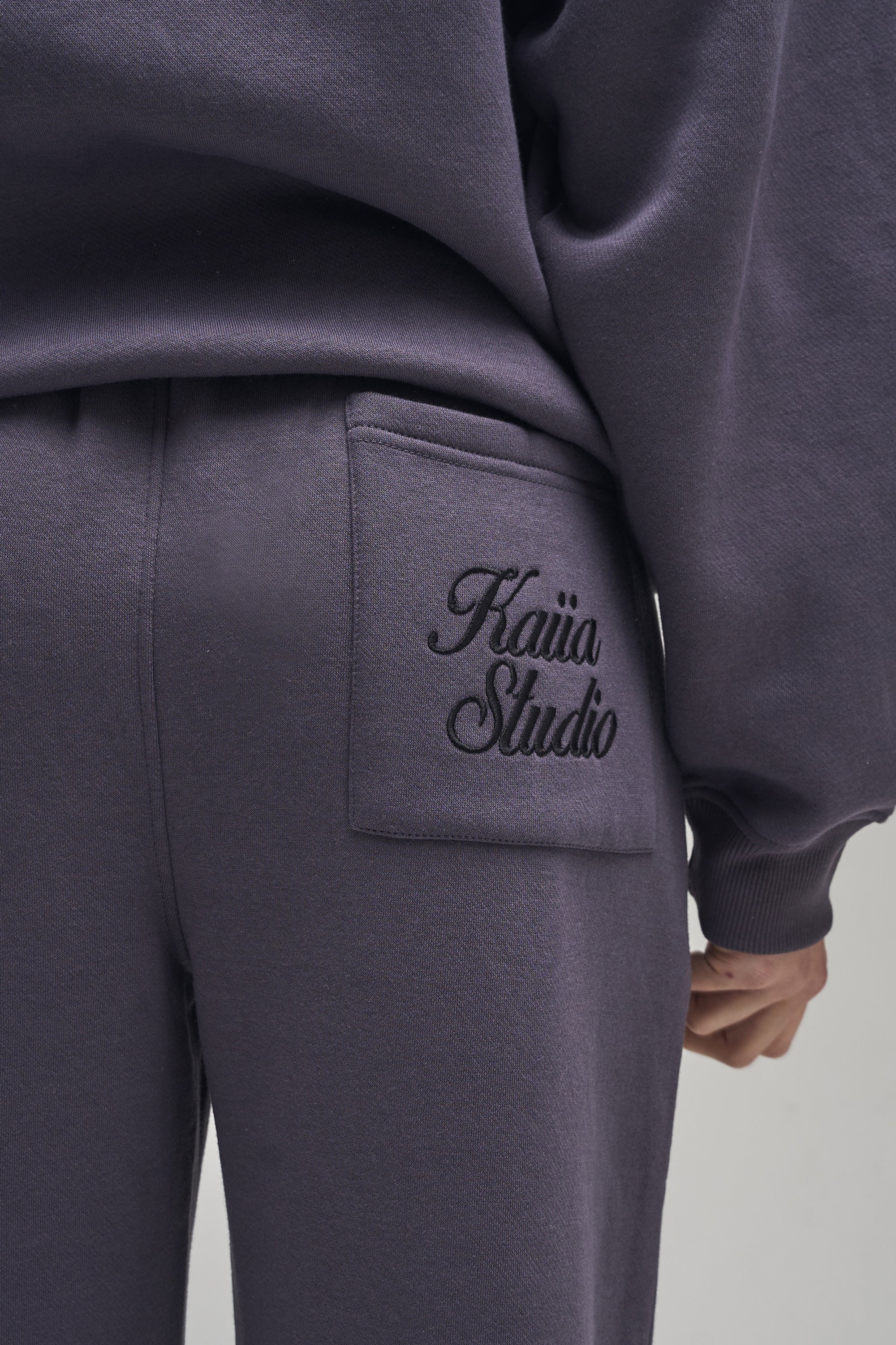 Kaiia Studio Script Logo Wide Leg Joggers Dark Grey - Image 4