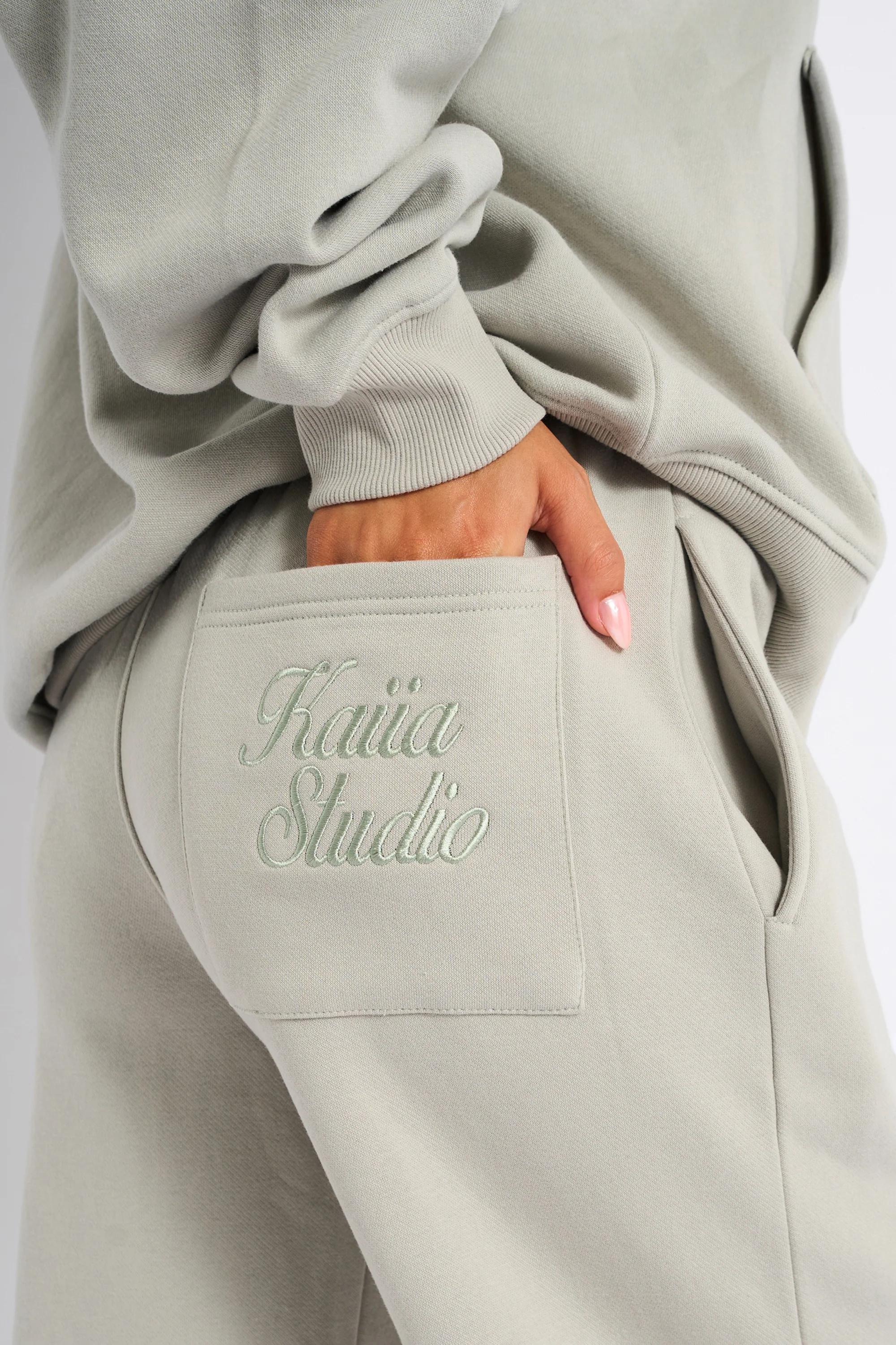 Kaiia Studio Script Logo Wide Leg Joggers Matcha - Image 3
