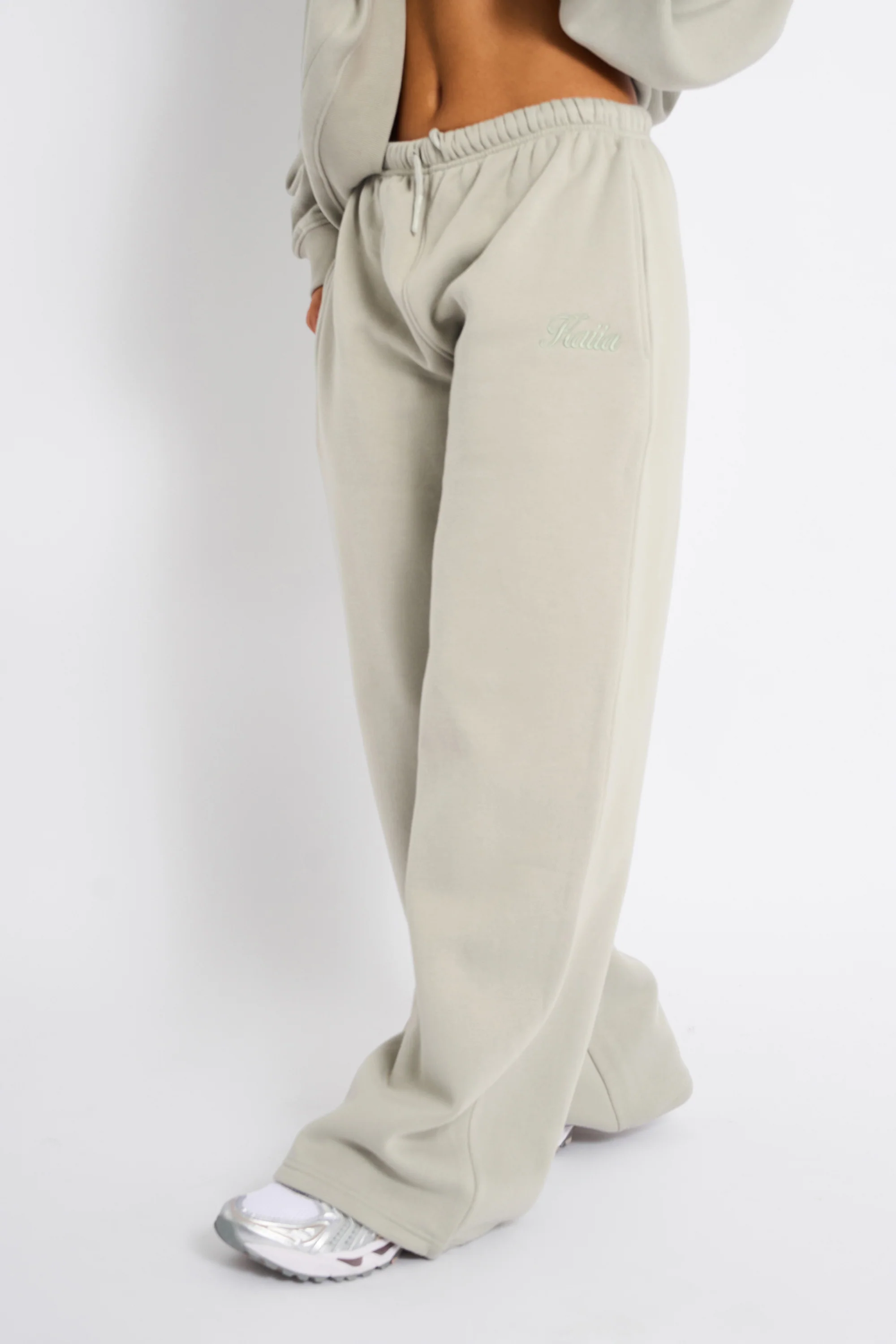Kaiia Studio Script Logo Wide Leg Joggers Matcha - Image 4