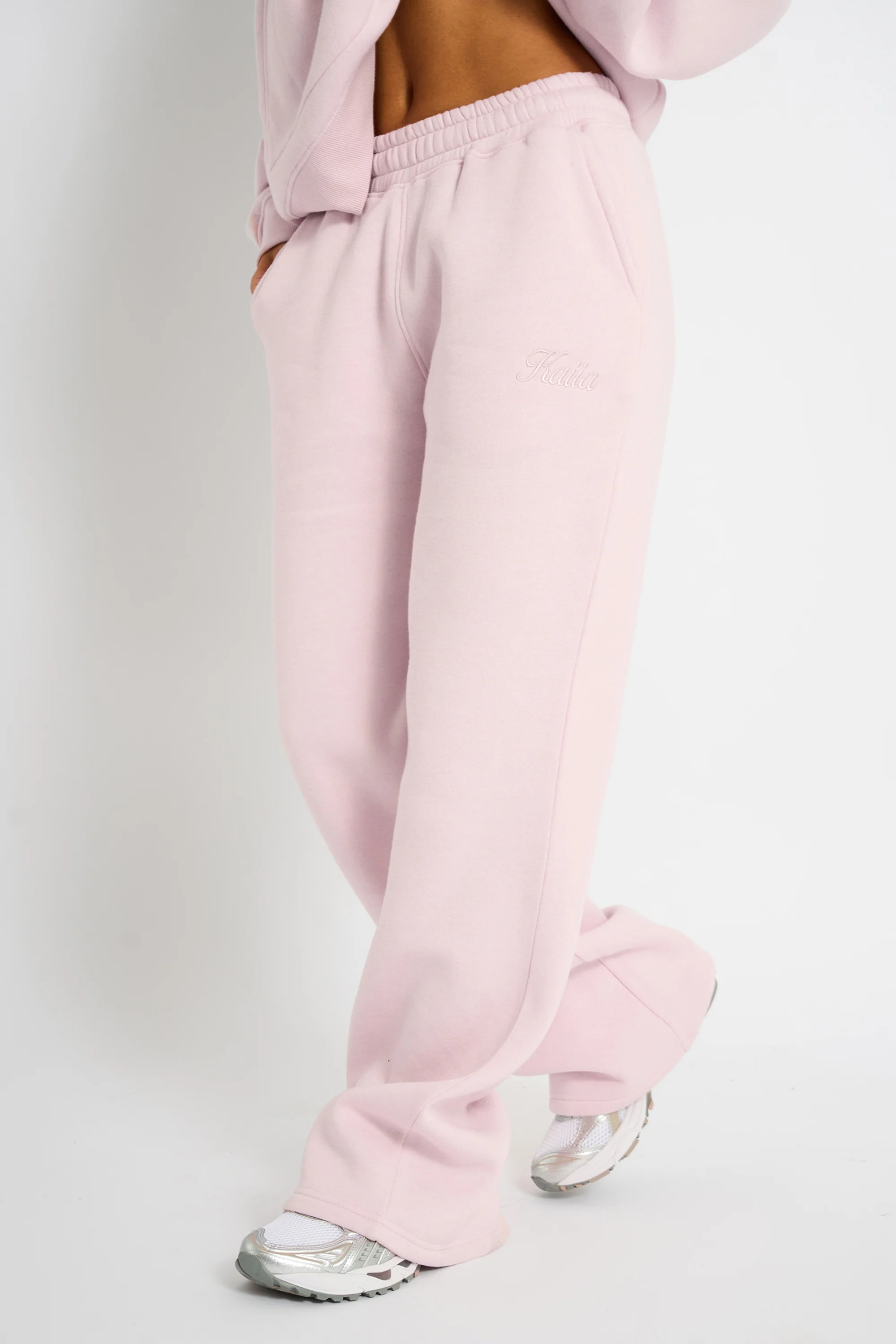 Kaiia Studio Script Logo Wide Leg Joggers Pink Chai - Image 3