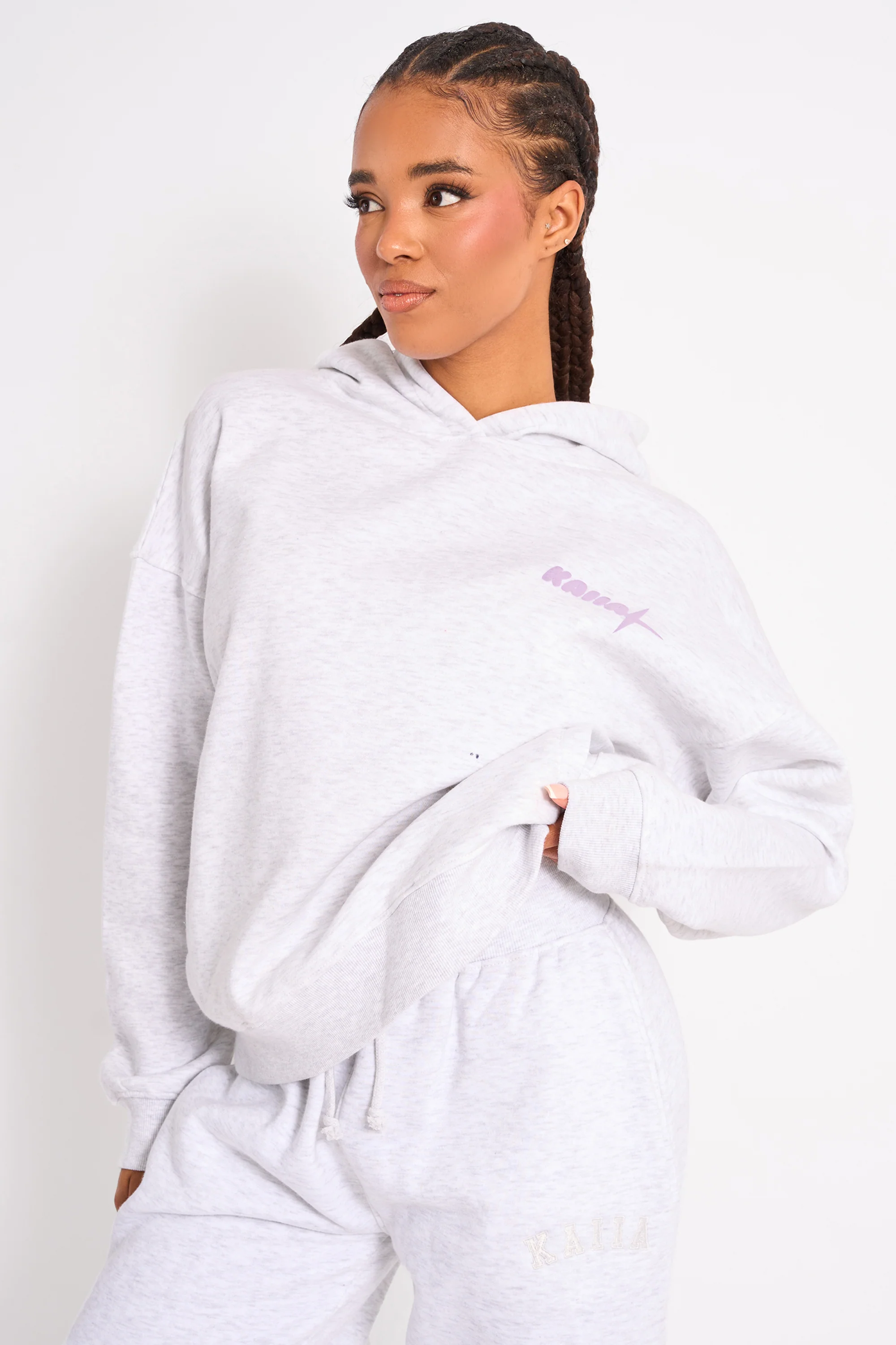 Kaiia Star Graphic Oversized Hoodie Grey Marl - Image 2