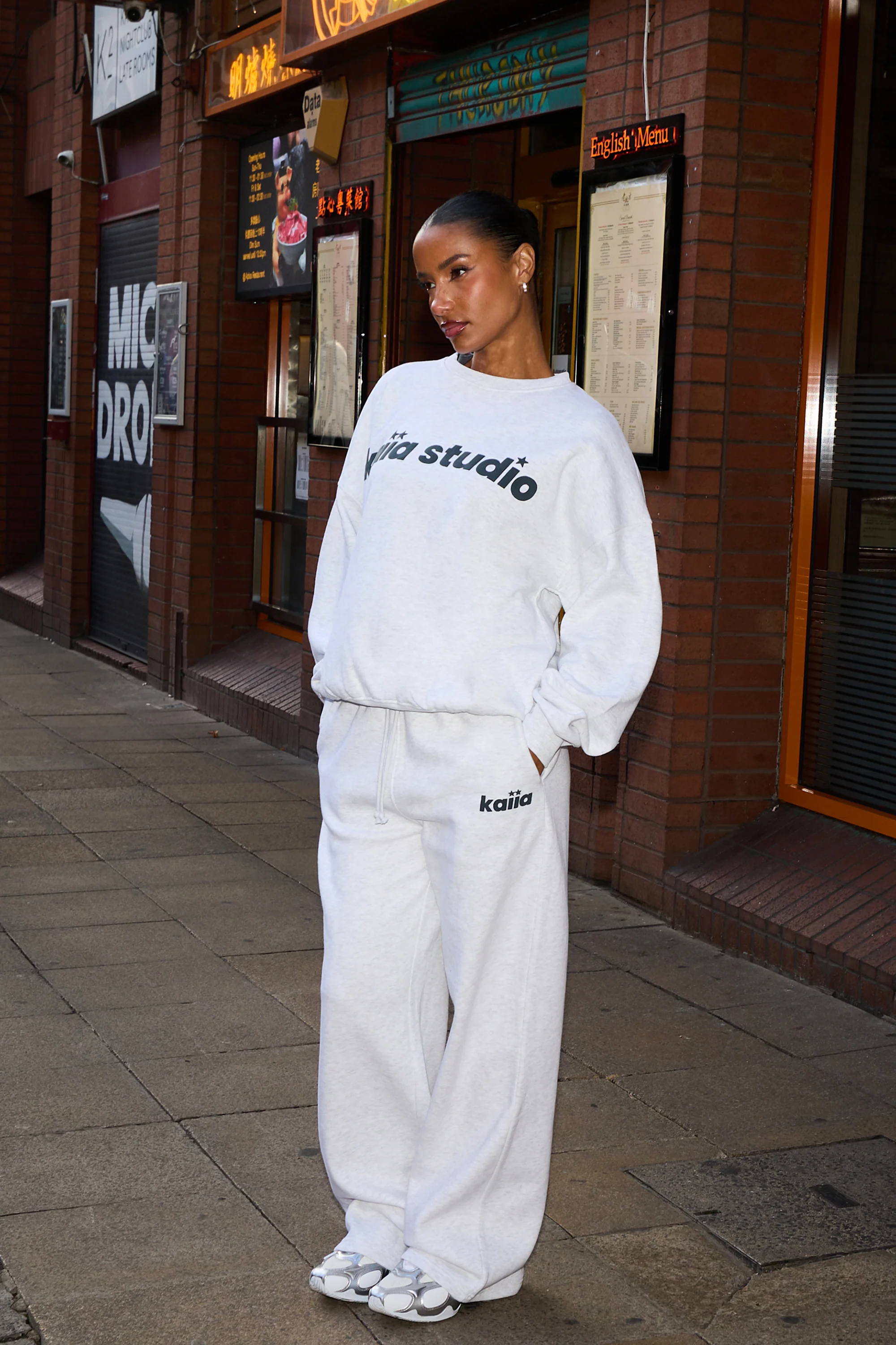 Kaiia Studio Star Oversized Sweatshirt Light Grey Marl & Dark Grey - Image 3