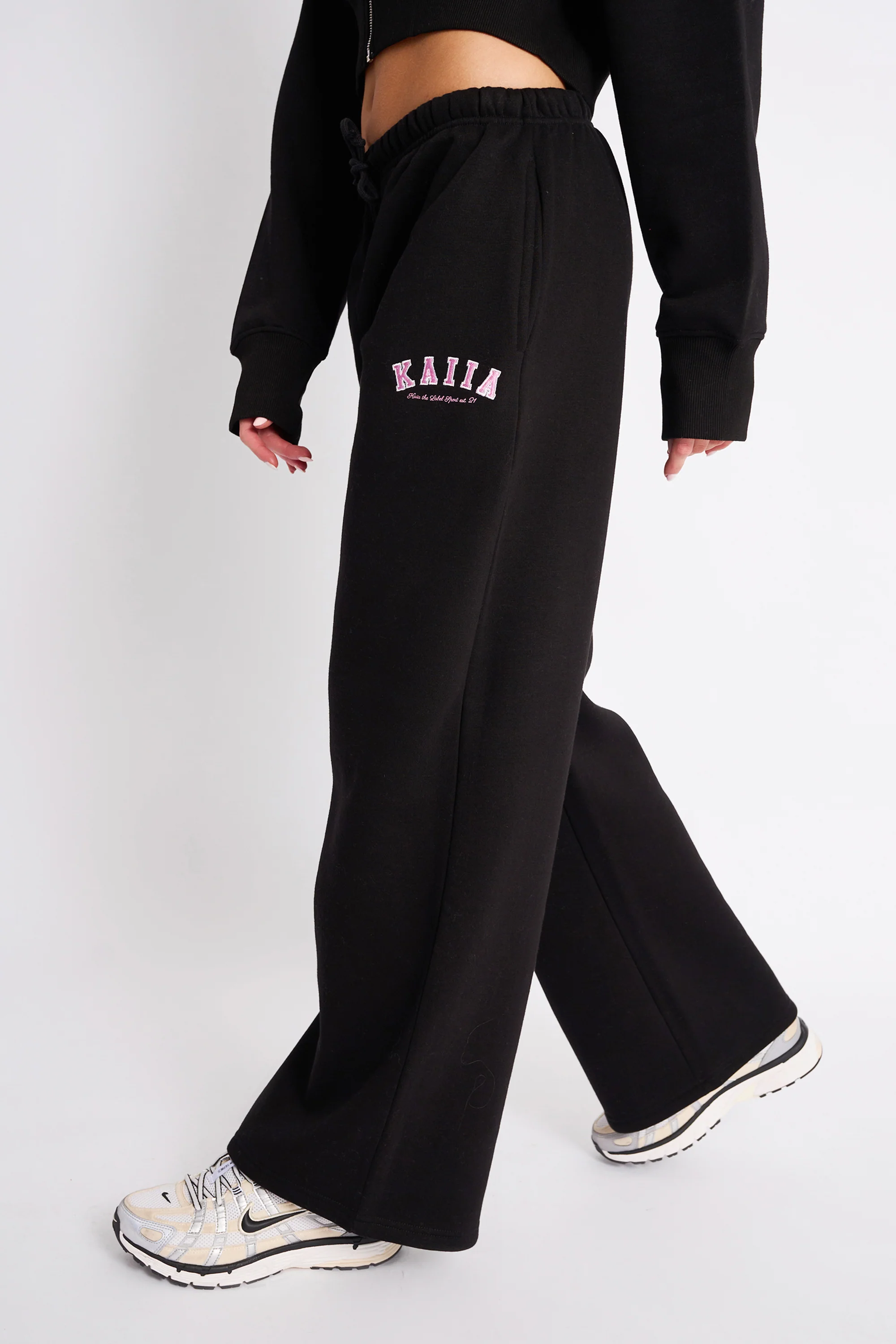 Kaiia Logo Wide Leg Joggers Black & Pink - Image 2