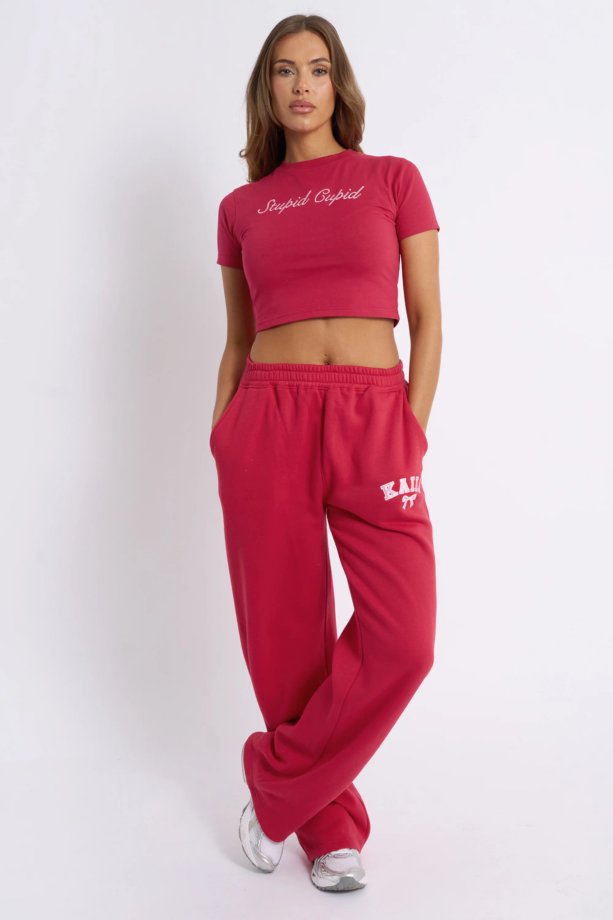 Kaiia Stupid Cupid Detail Baby Tee Red & Pink - Image 4