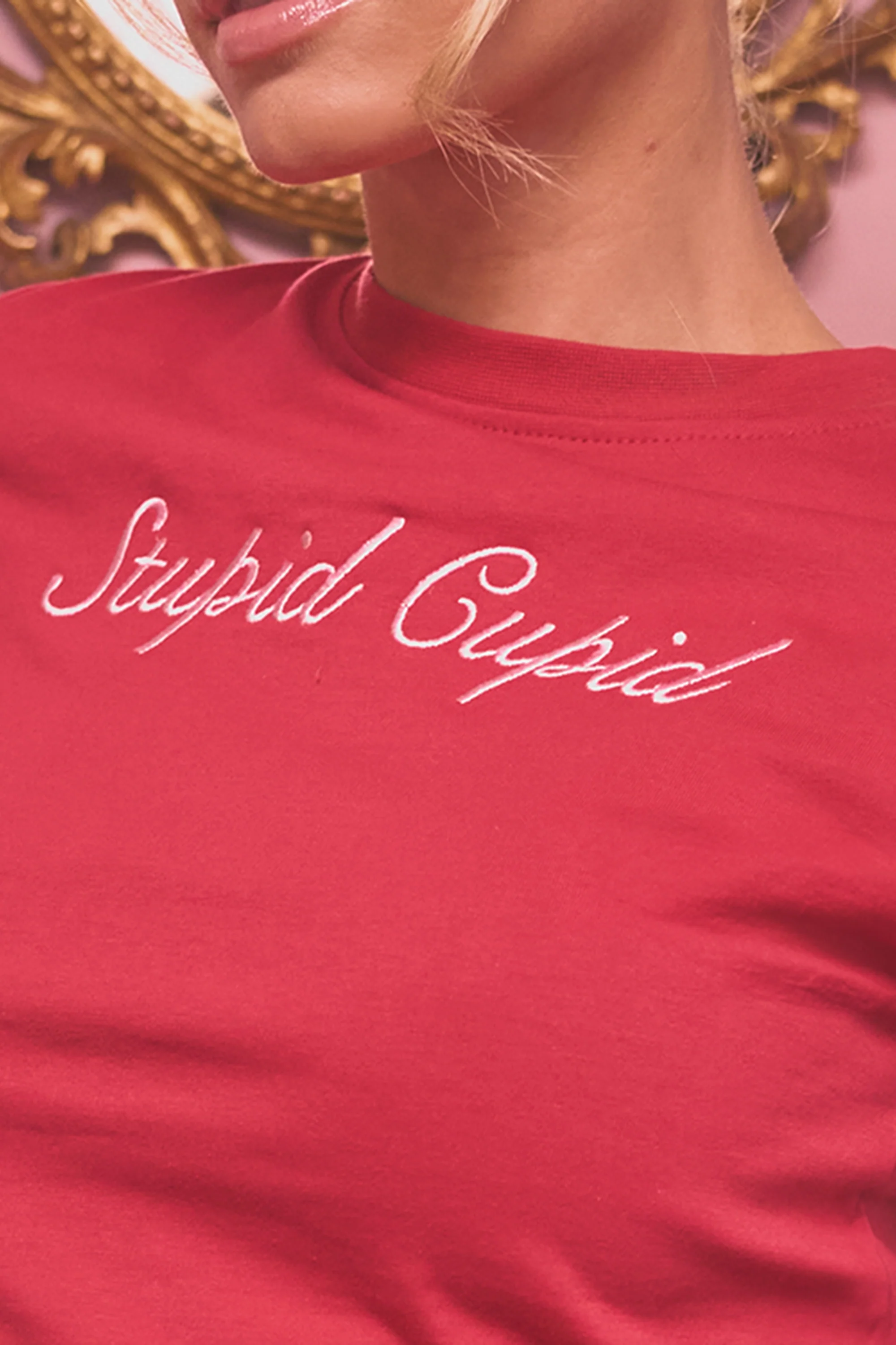 Kaiia Stupid Cupid Detail Baby Tee Red & Pink - Image 8