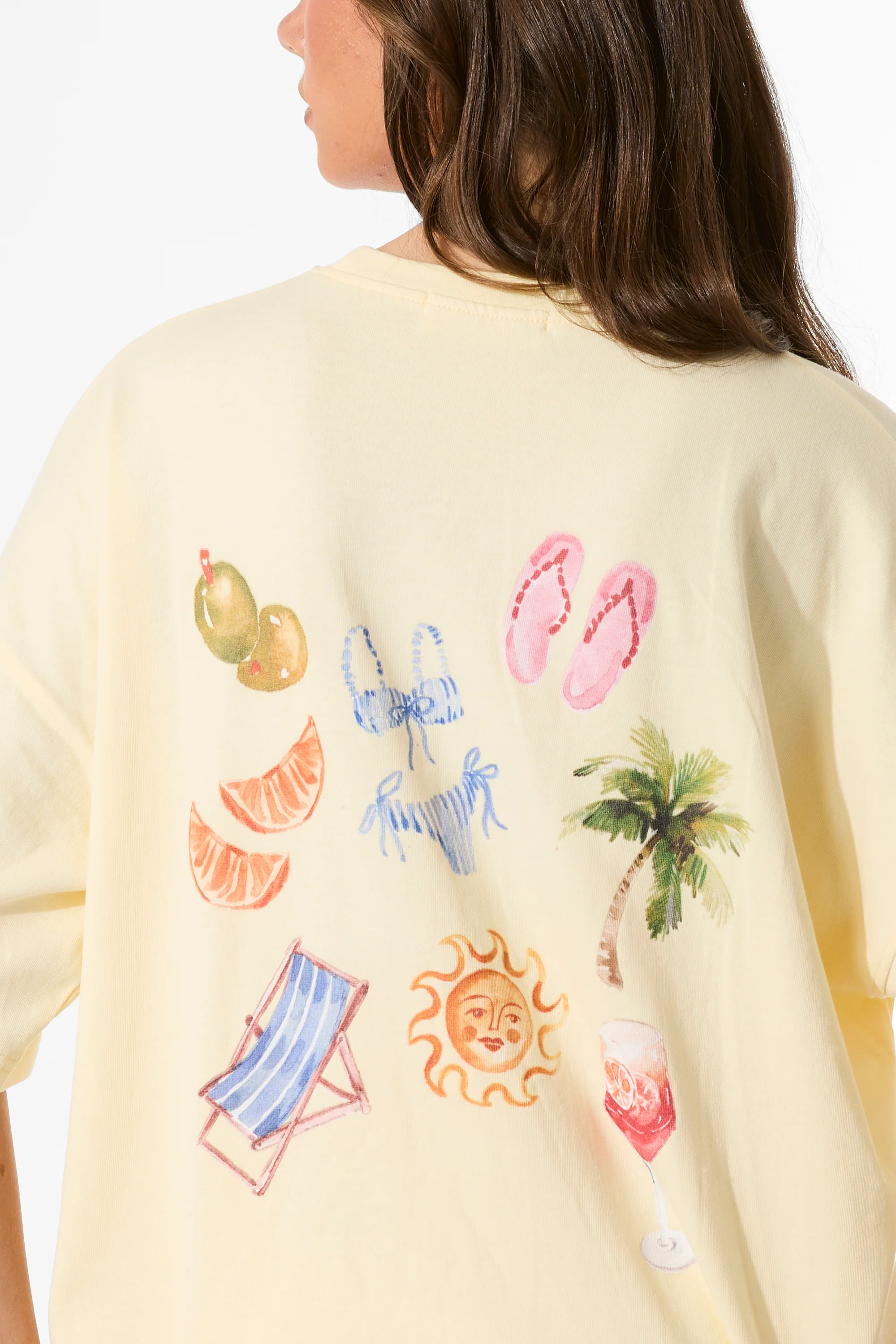Kaiia Summer Back Graphic Oversized T-Shirt Lemon - Image 11