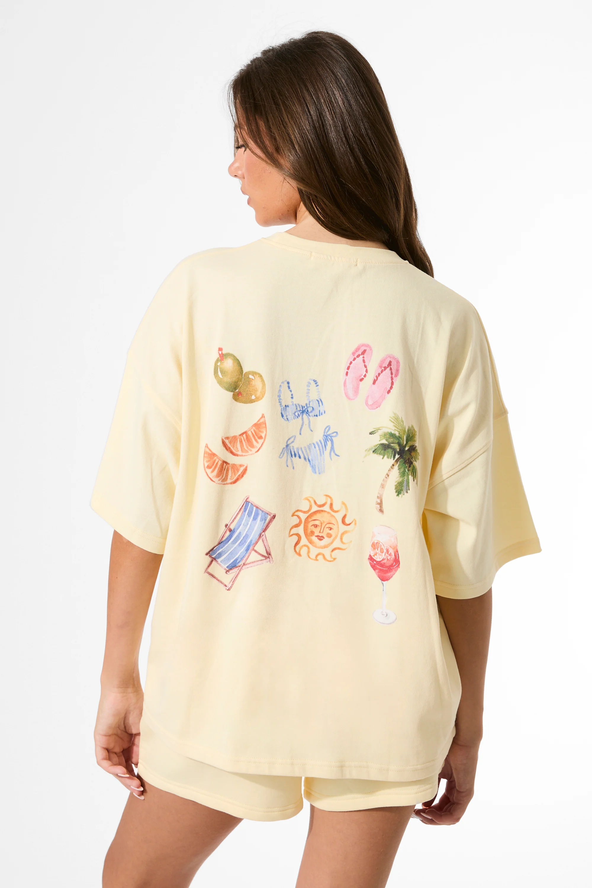 Kaiia Summer Back Graphic Oversized T-Shirt Lemon - Image 6