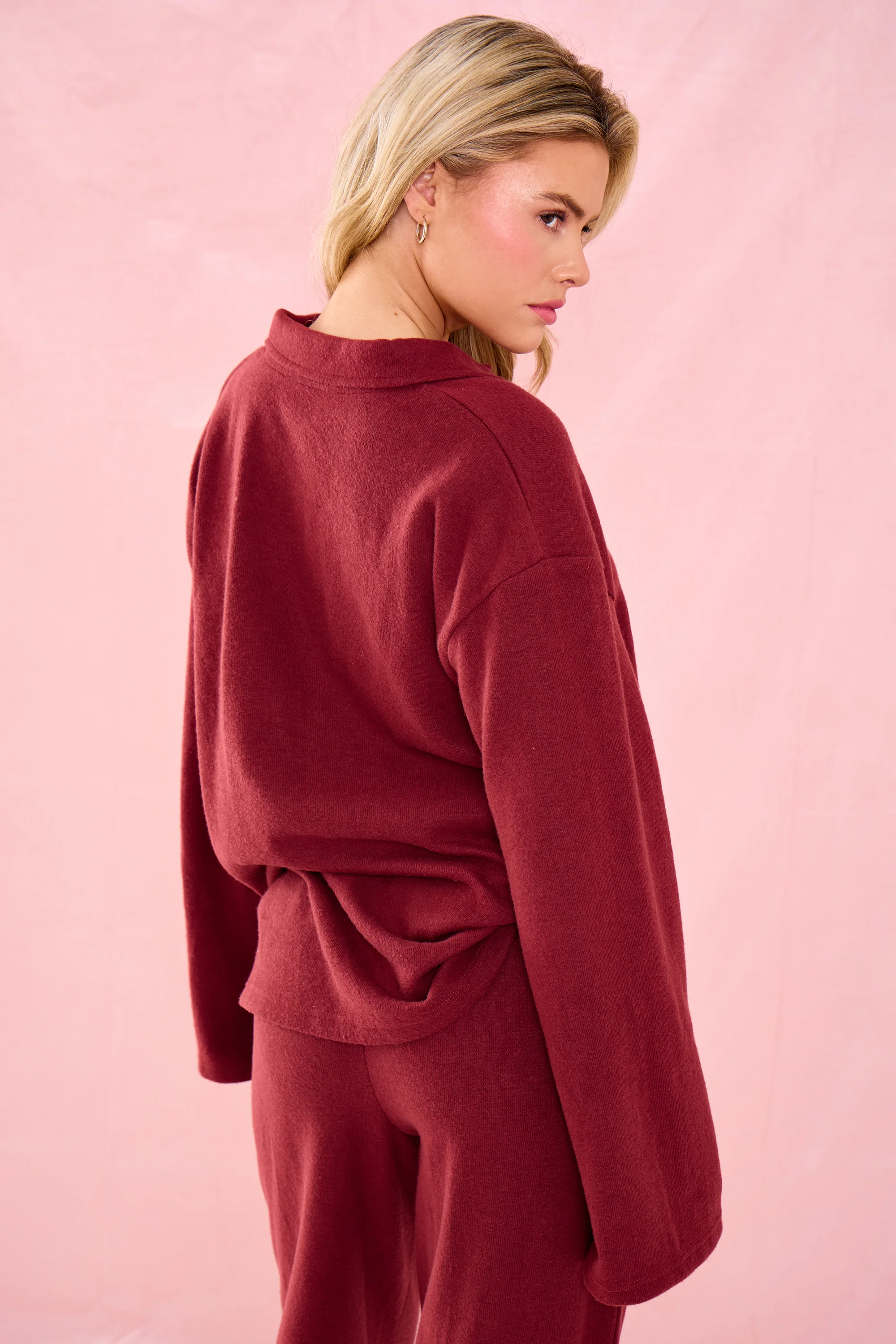 Kaiia Supersoft Oversized Button Down Shirt Warm Berry - Image 4