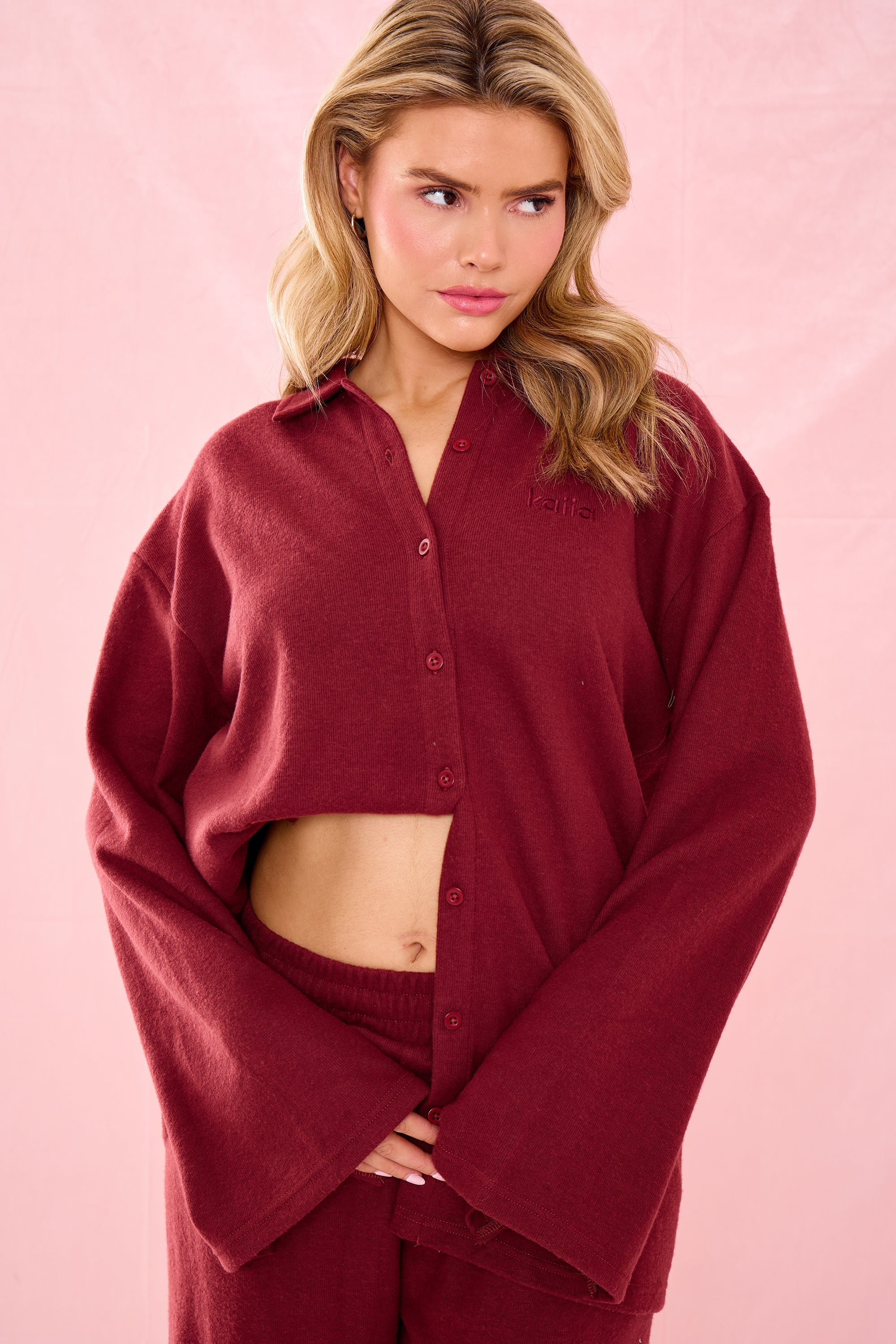 Kaiia Supersoft Oversized Button Down Shirt Warm Berry - Image 5