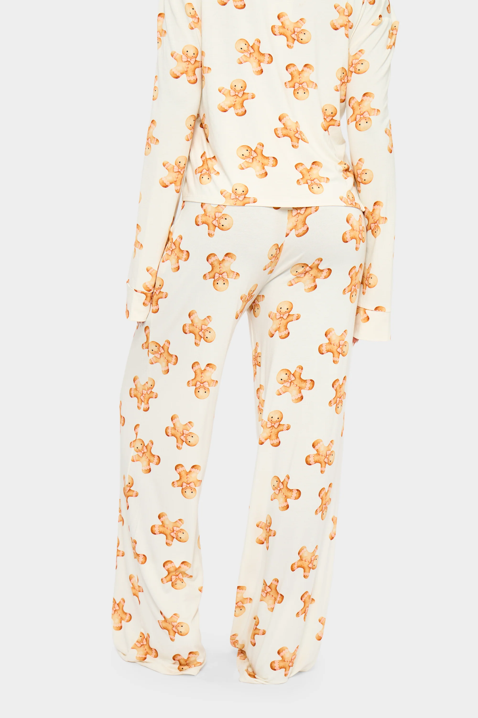 Kaiia Supersoft Gingerbread Slouchy Pyjama Trousers Cream & Brown - Image 4