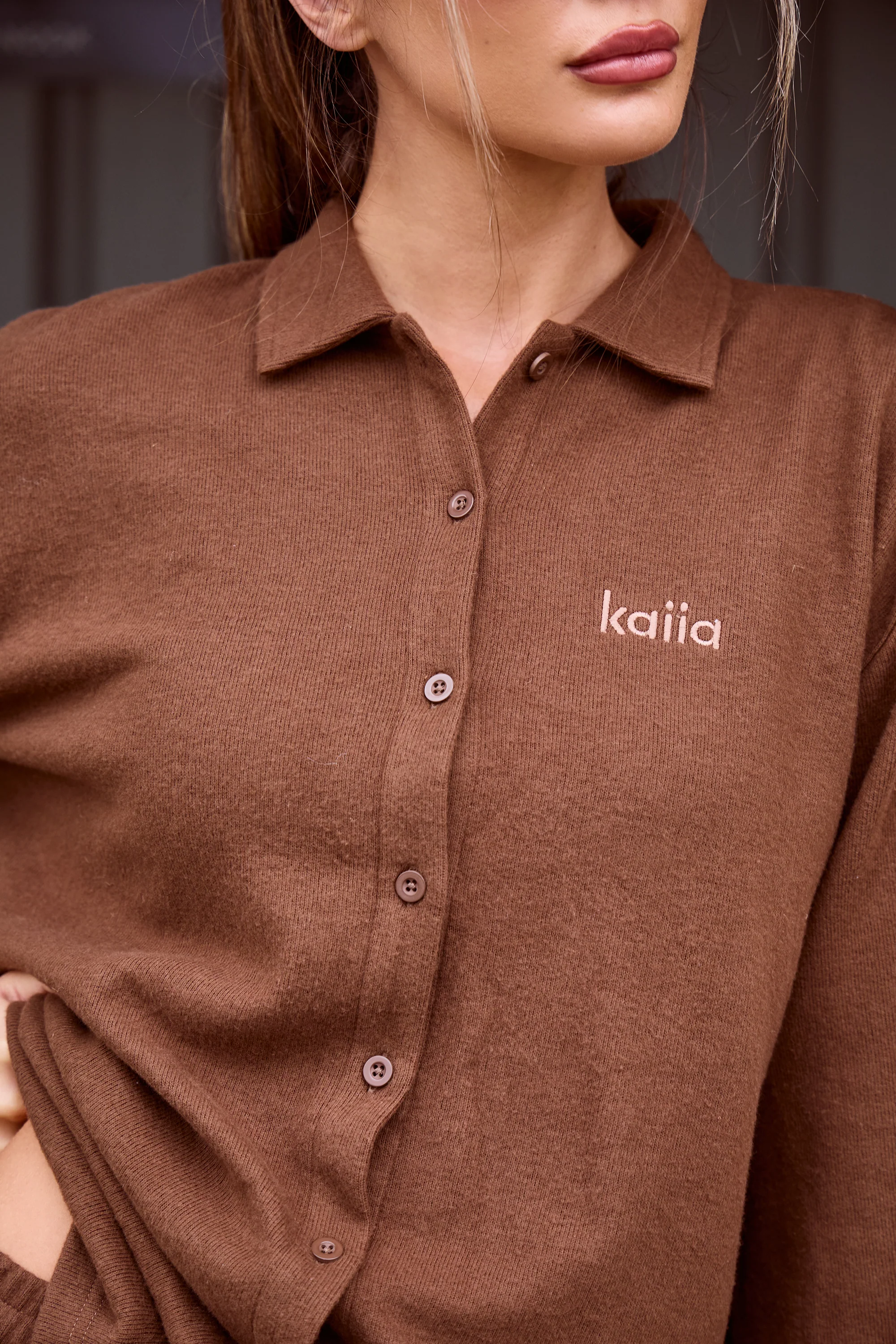 Kaiia Supersoft Button Down Shirt Coffee - Image 2