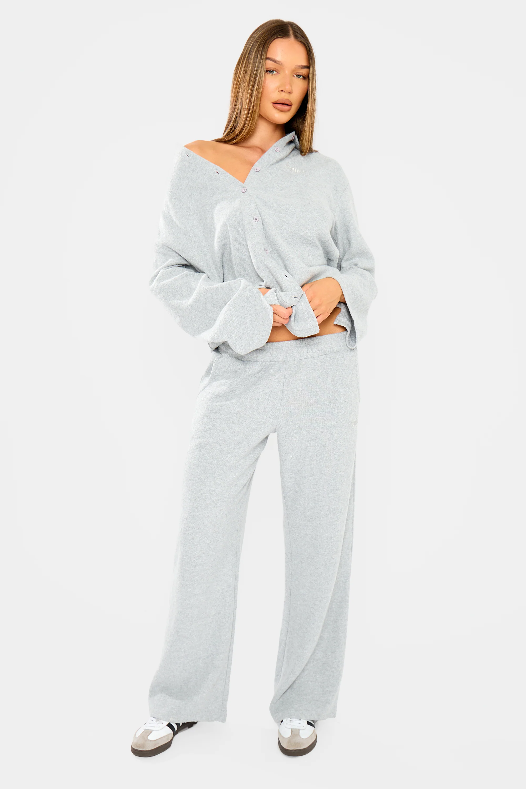 Kaiia Supersoft Wide Leg Trousers Grey Marl - Image 10