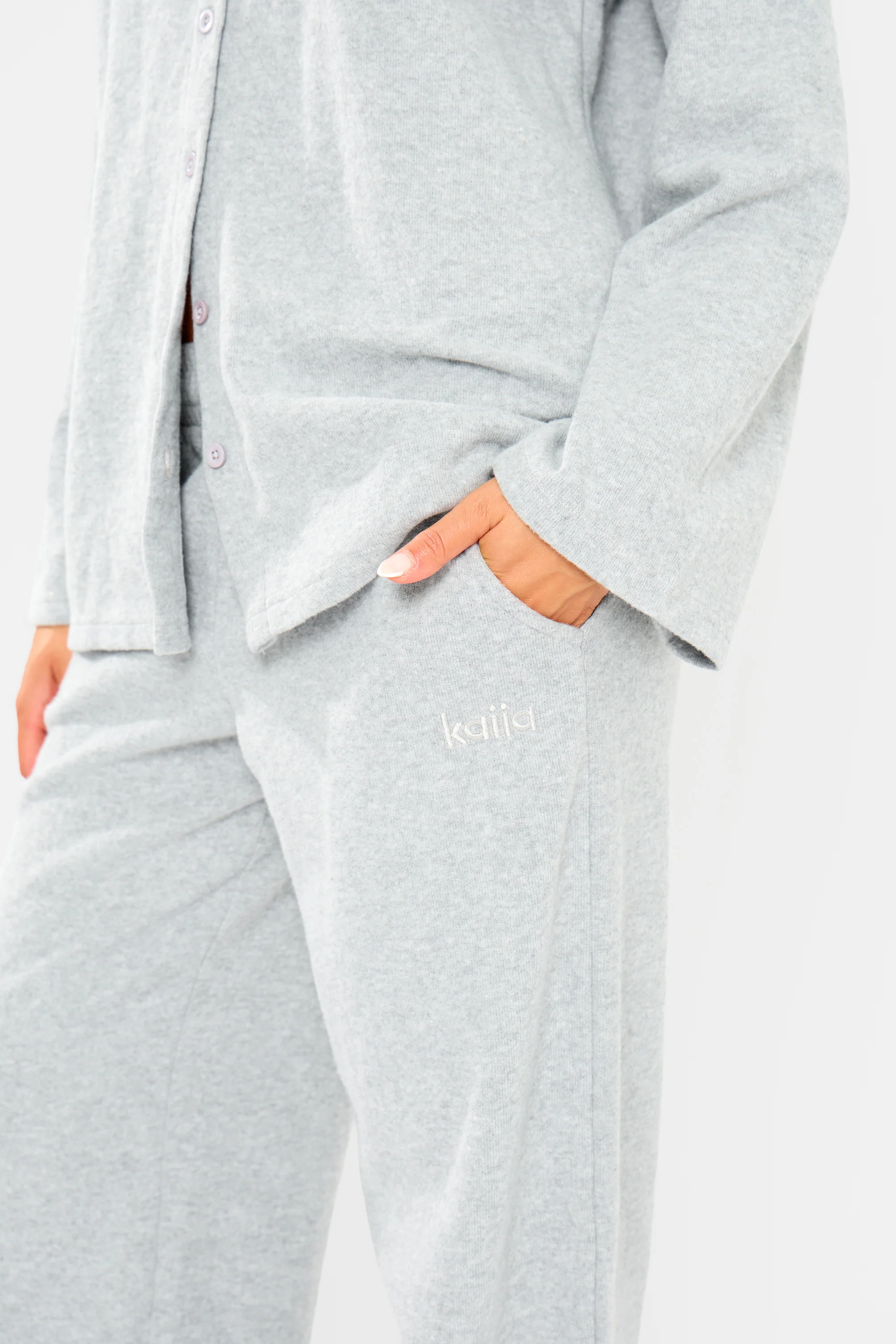 Kaiia Supersoft Wide Leg Trousers Grey Marl - Image 11