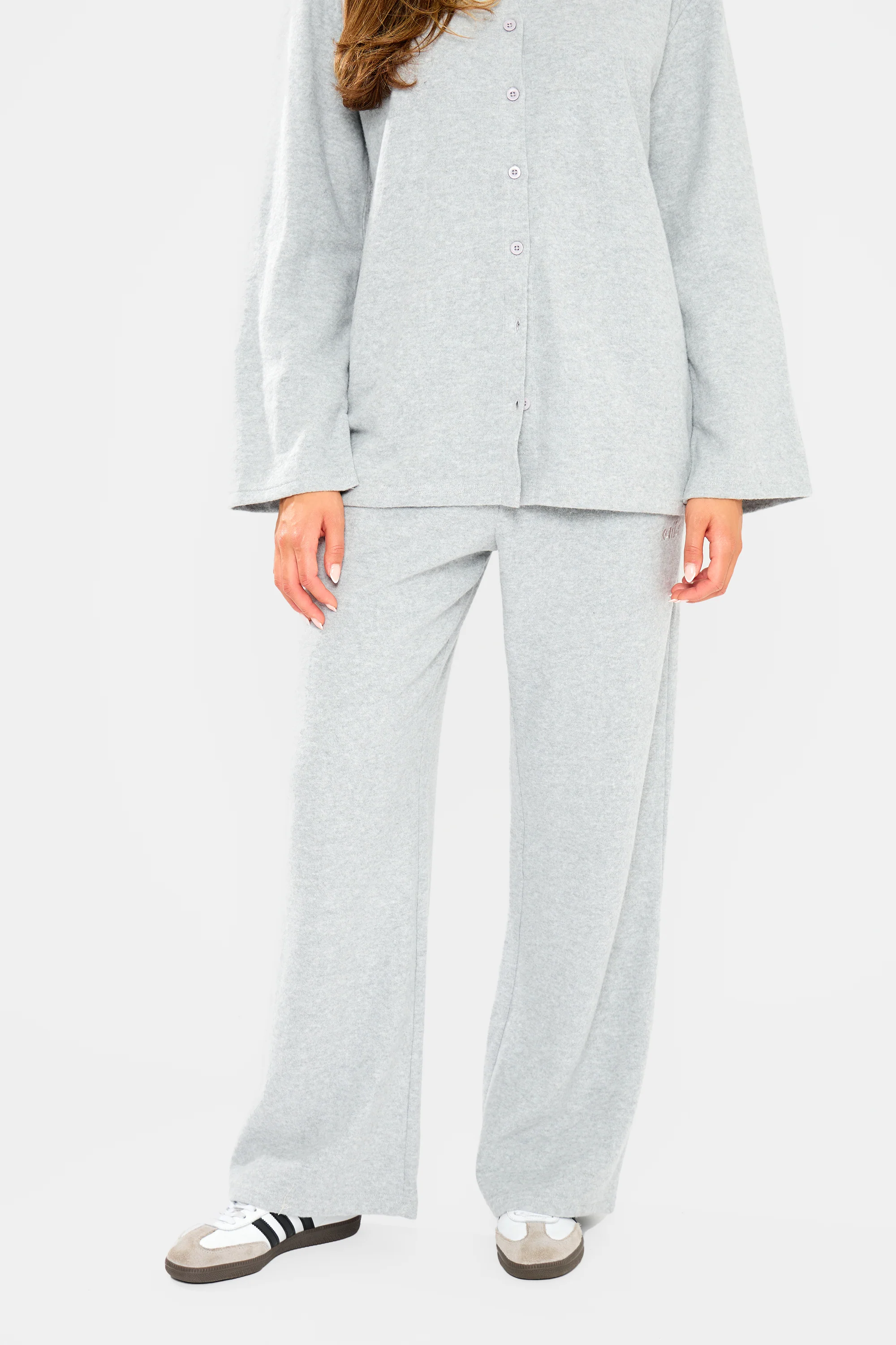 Kaiia Supersoft Wide Leg Trousers Grey Marl - Image 12