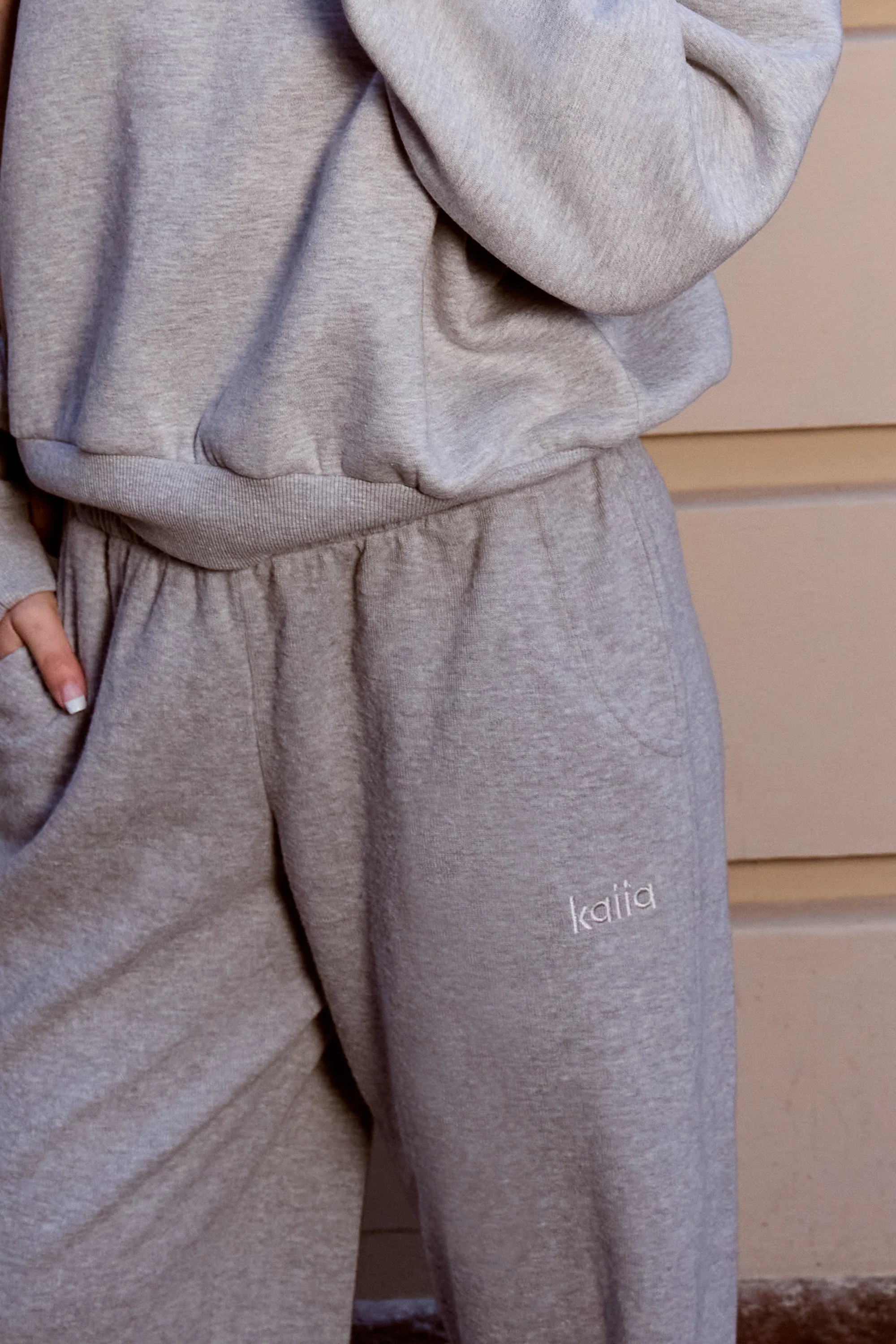 Kaiia Supersoft Wide Leg Trousers Grey Marl - Image 8