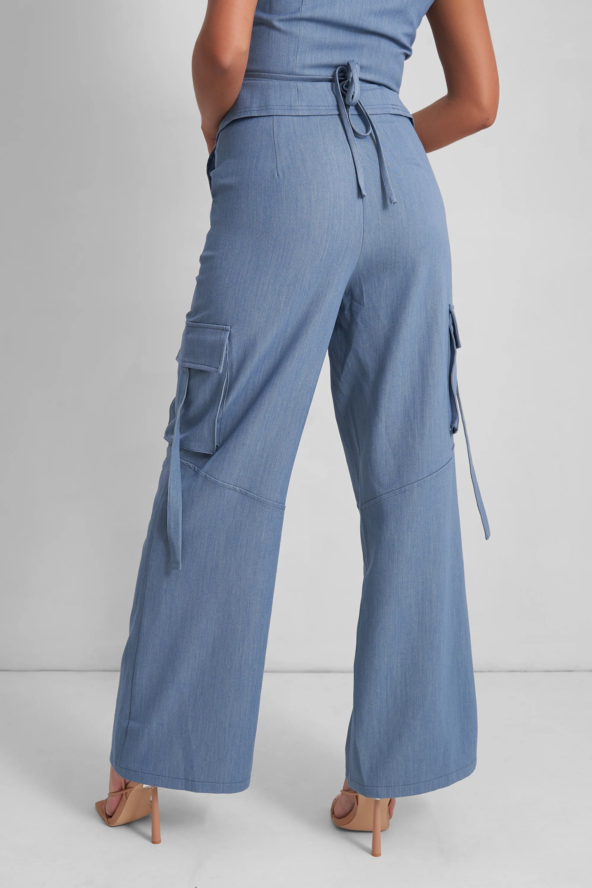 Kaiia Tailored Wide Leg Trousers Co-ord in Denim Blue - Image 4