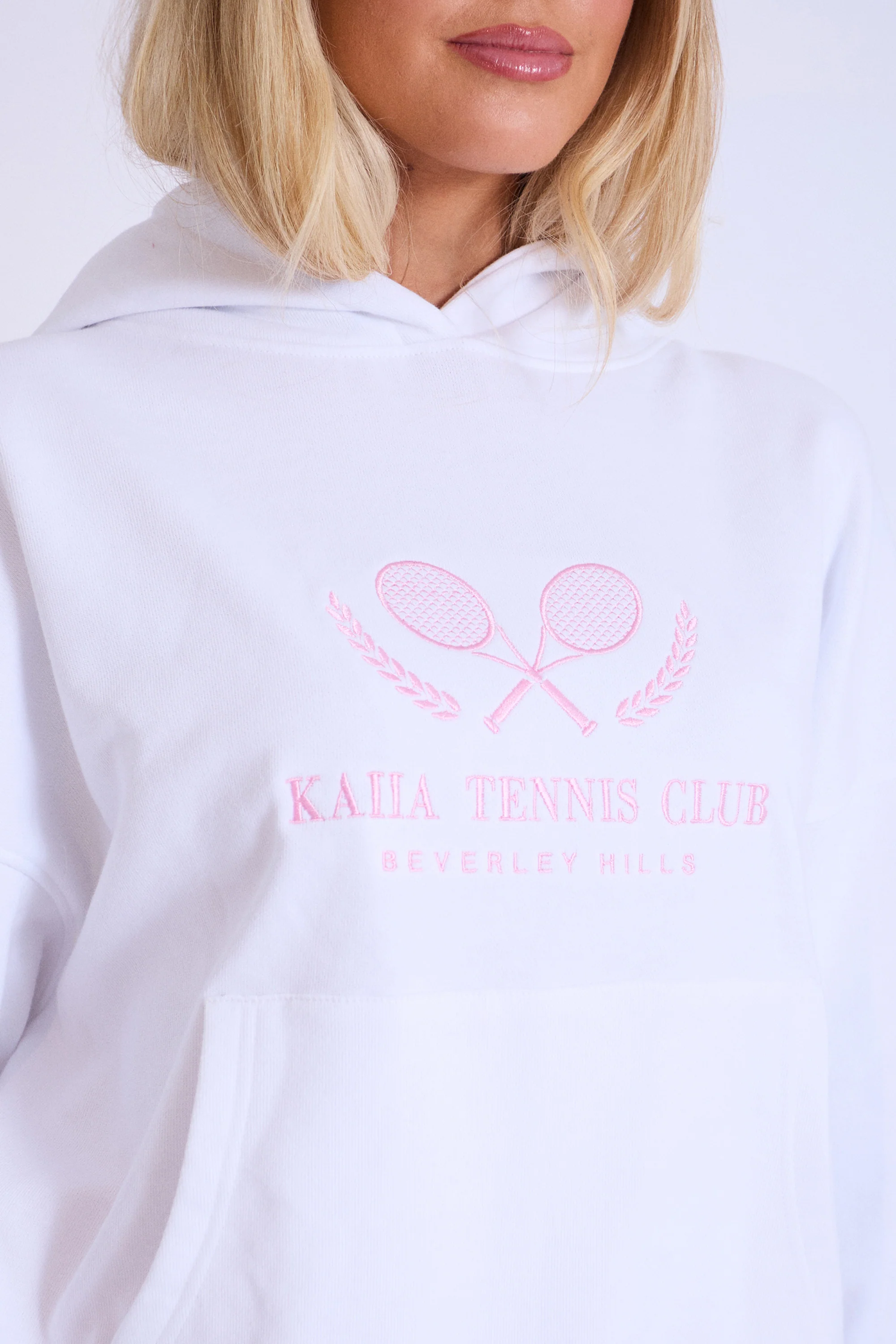 Kaiia Tennis Club Oversized Hoodie White & Baby Pink - Image 2