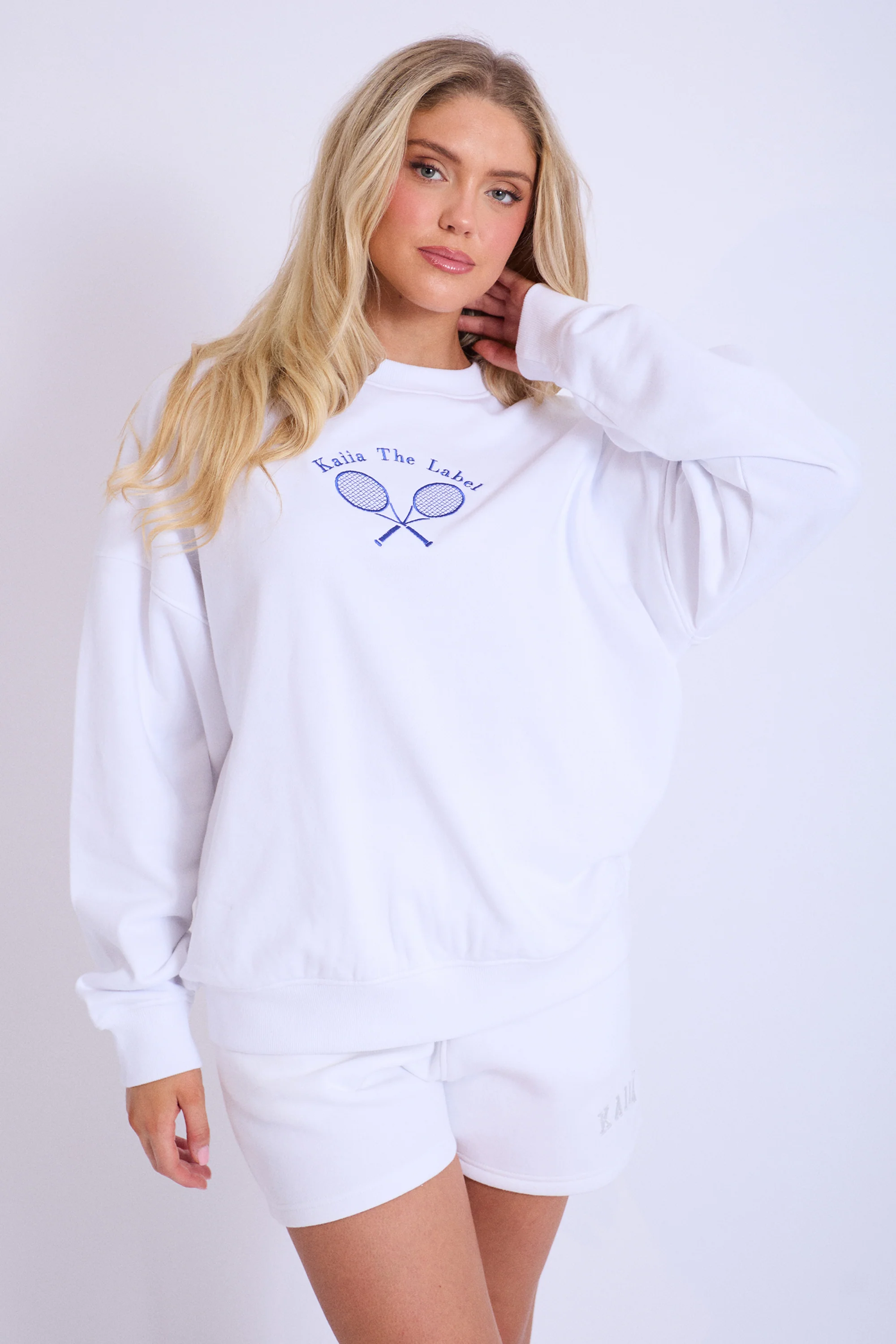Kaiia Tennis Club Oversized Sweatshirt White & Blue - Image 5