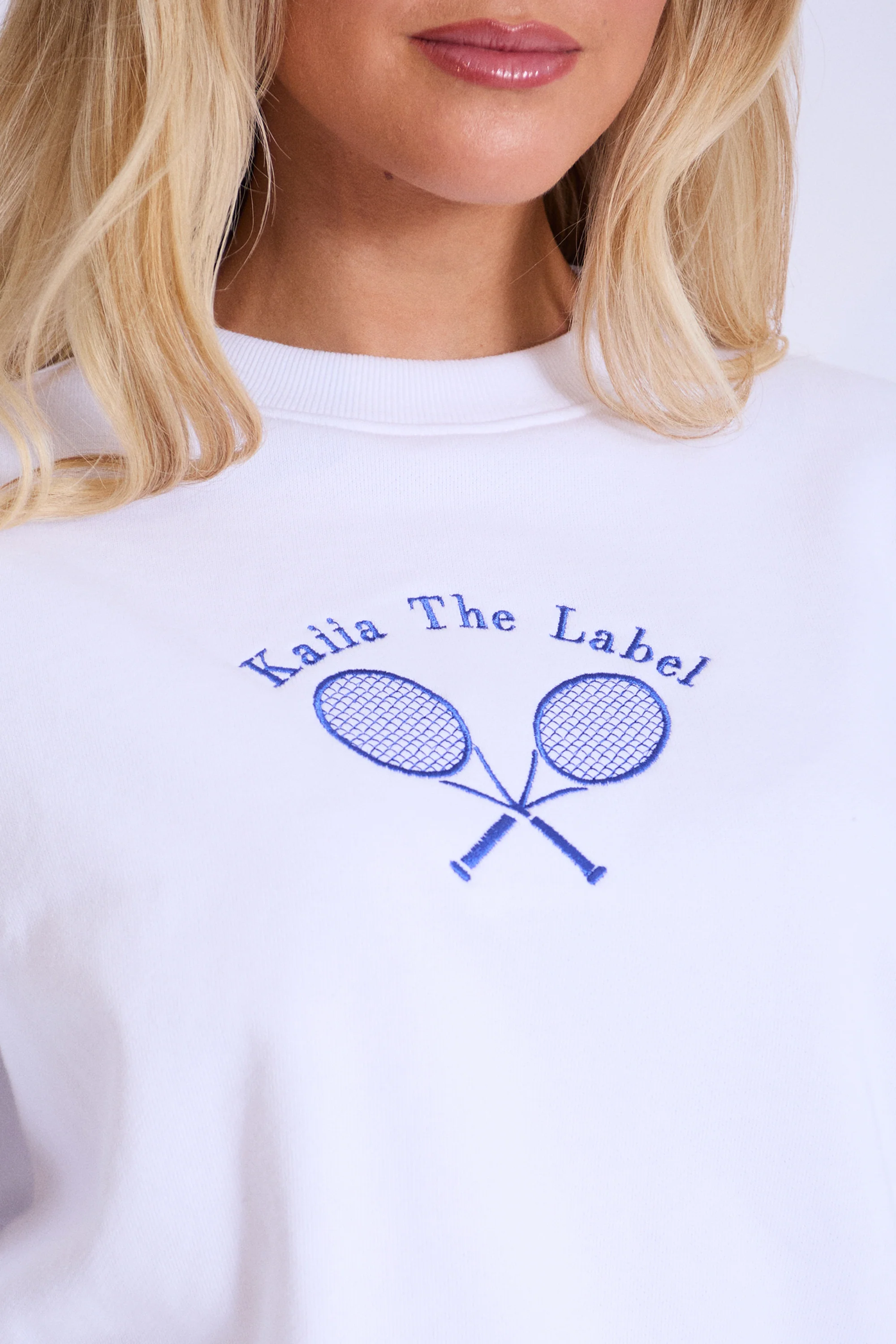 Kaiia Tennis Club Oversized Sweatshirt White & Blue - Image 6