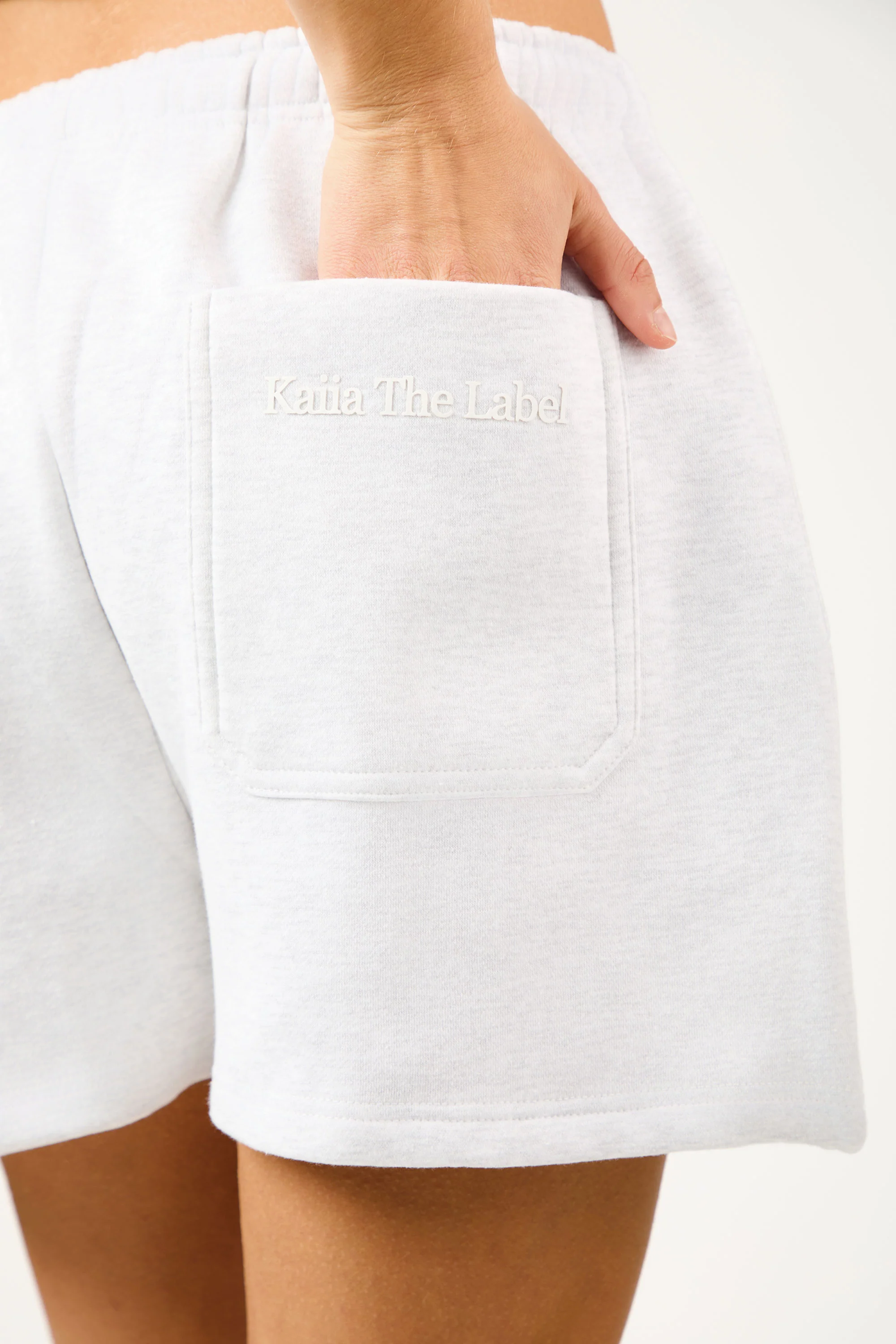 Kaiia The Label Seam Detail Side Pocket Shorts Light Grey Marl - Image 3