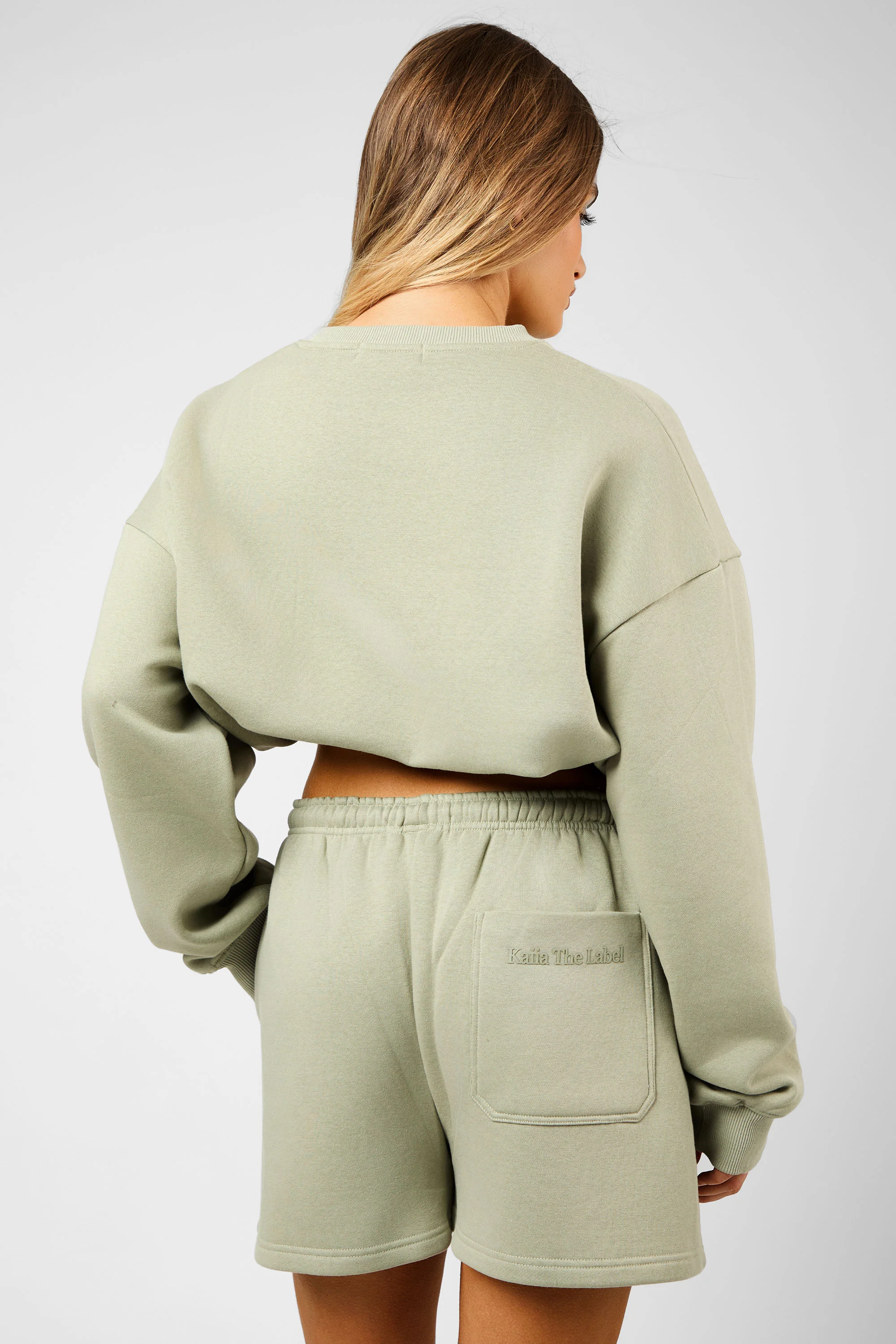 Kaiia The Label Bubble Hem Cropped Sweatshirt Sage - Image 5