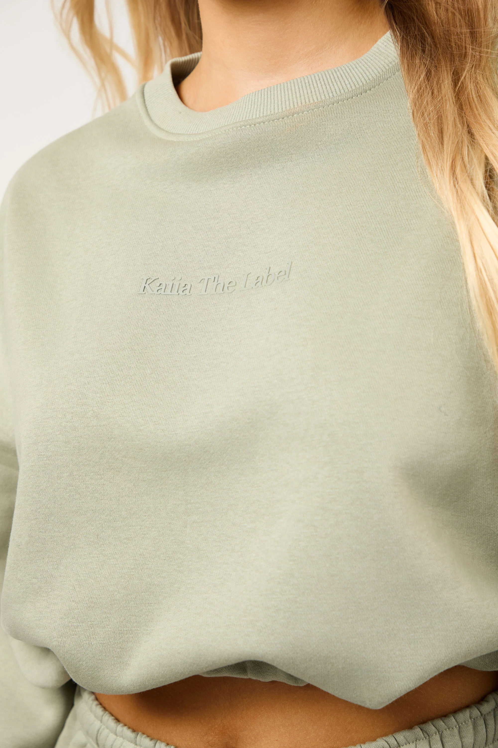 Kaiia The Label Bubble Hem Cropped Sweatshirt Sage - Image 6