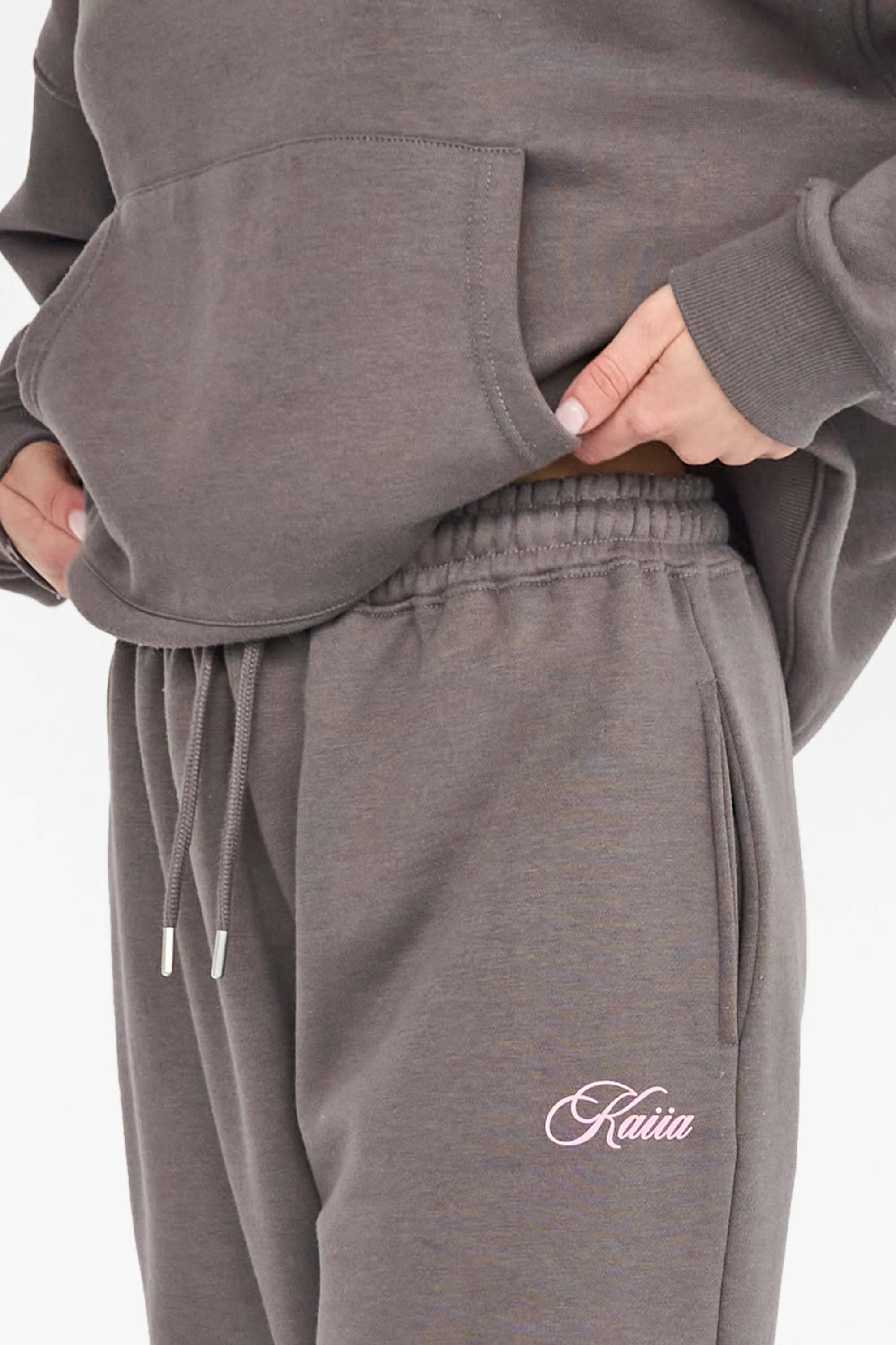 Kaiia the Label Logo Wide Leg Joggers Dark Grey with Pink - Image 2