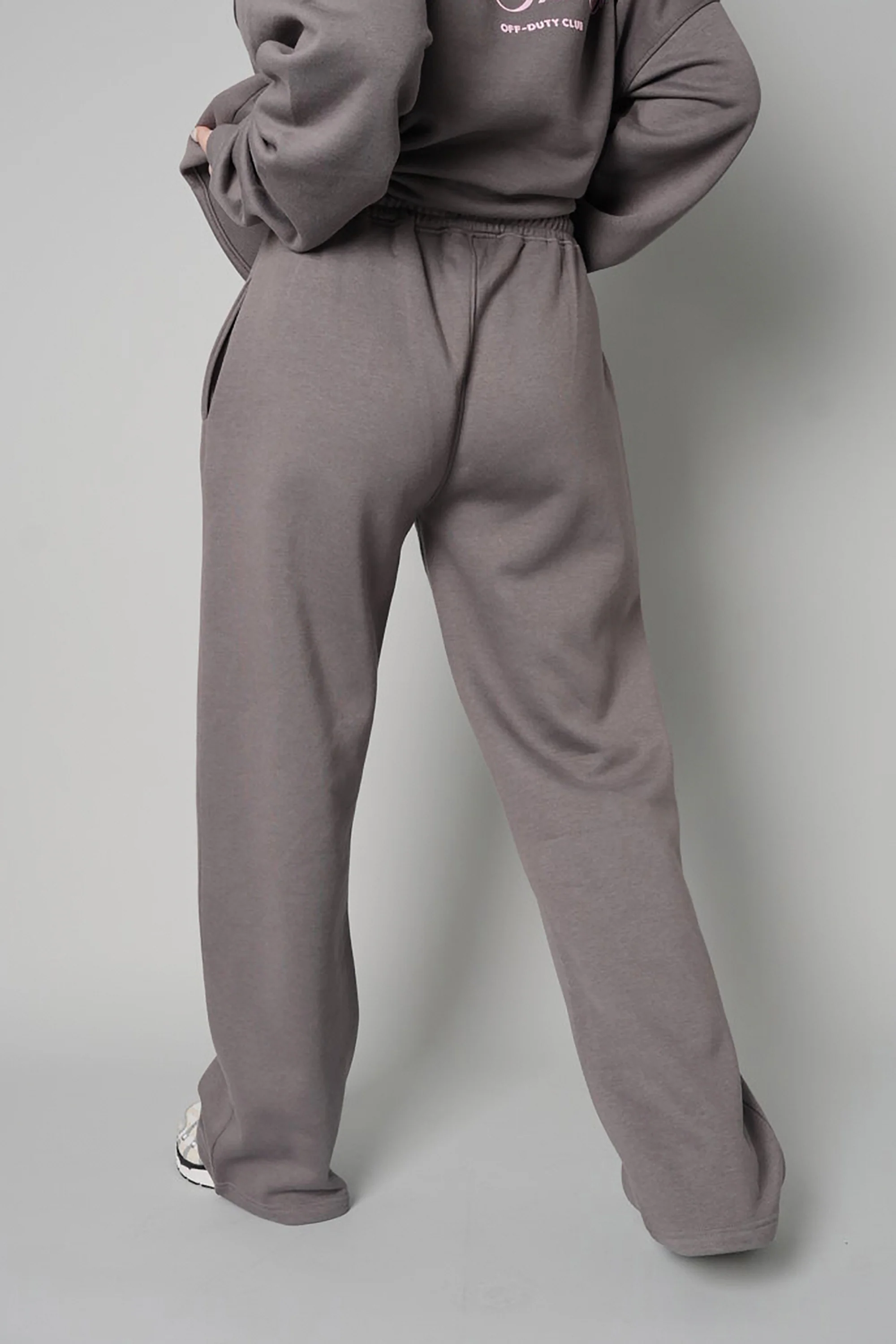 Kaiia the Label Logo Wide Leg Joggers Dark Grey with Pink - Image 7